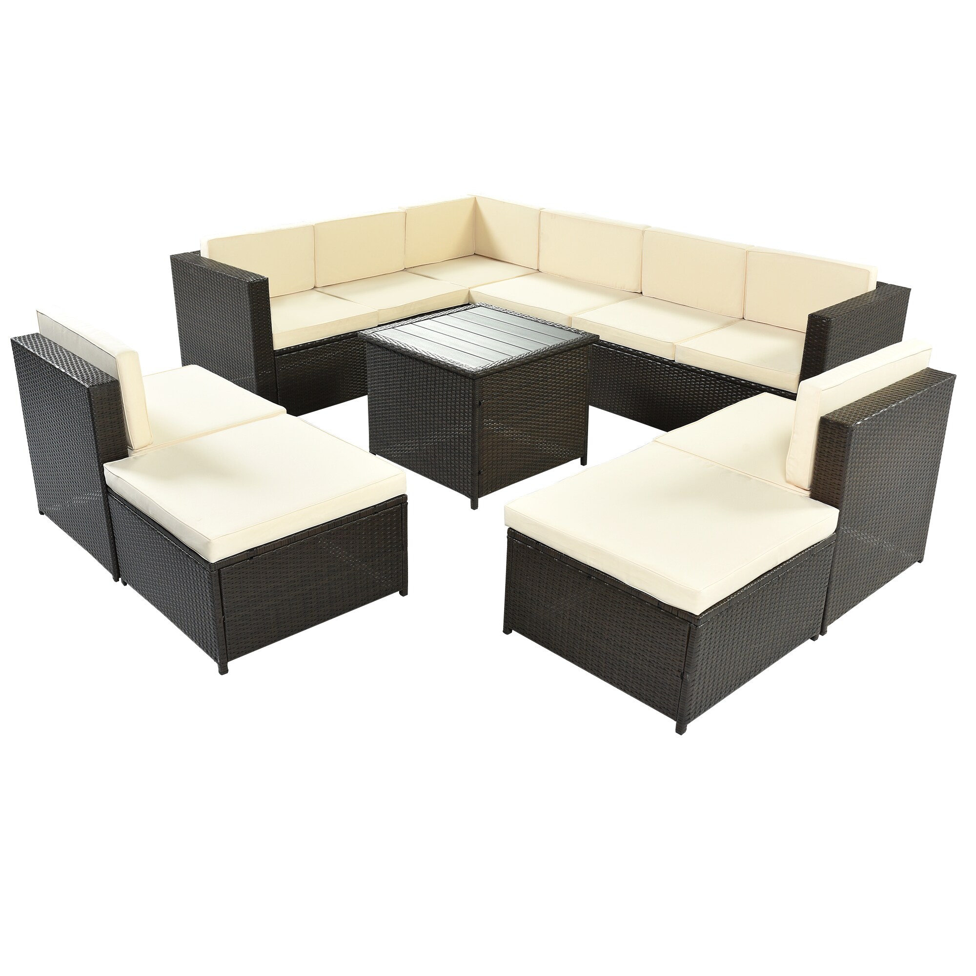 SFS019 Rattan Garden Furniture 9 Seater Corner Sofa Dining Table Outdoor  Set