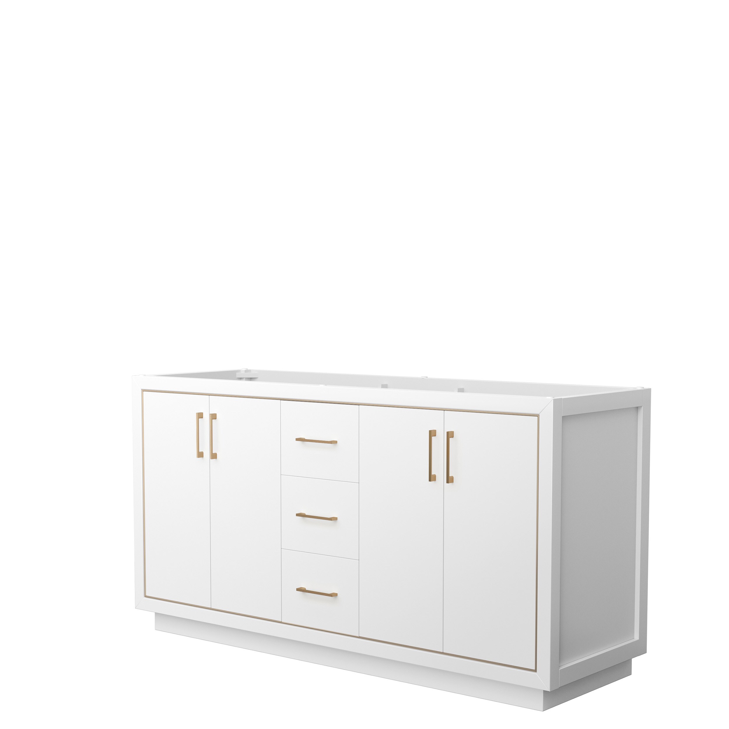 Wyndham Collection WCF111166DWZCXSXXMXX Icon 66-in White with Satin Bronze Trim Bathroom Vanity Base Cabinet without Top