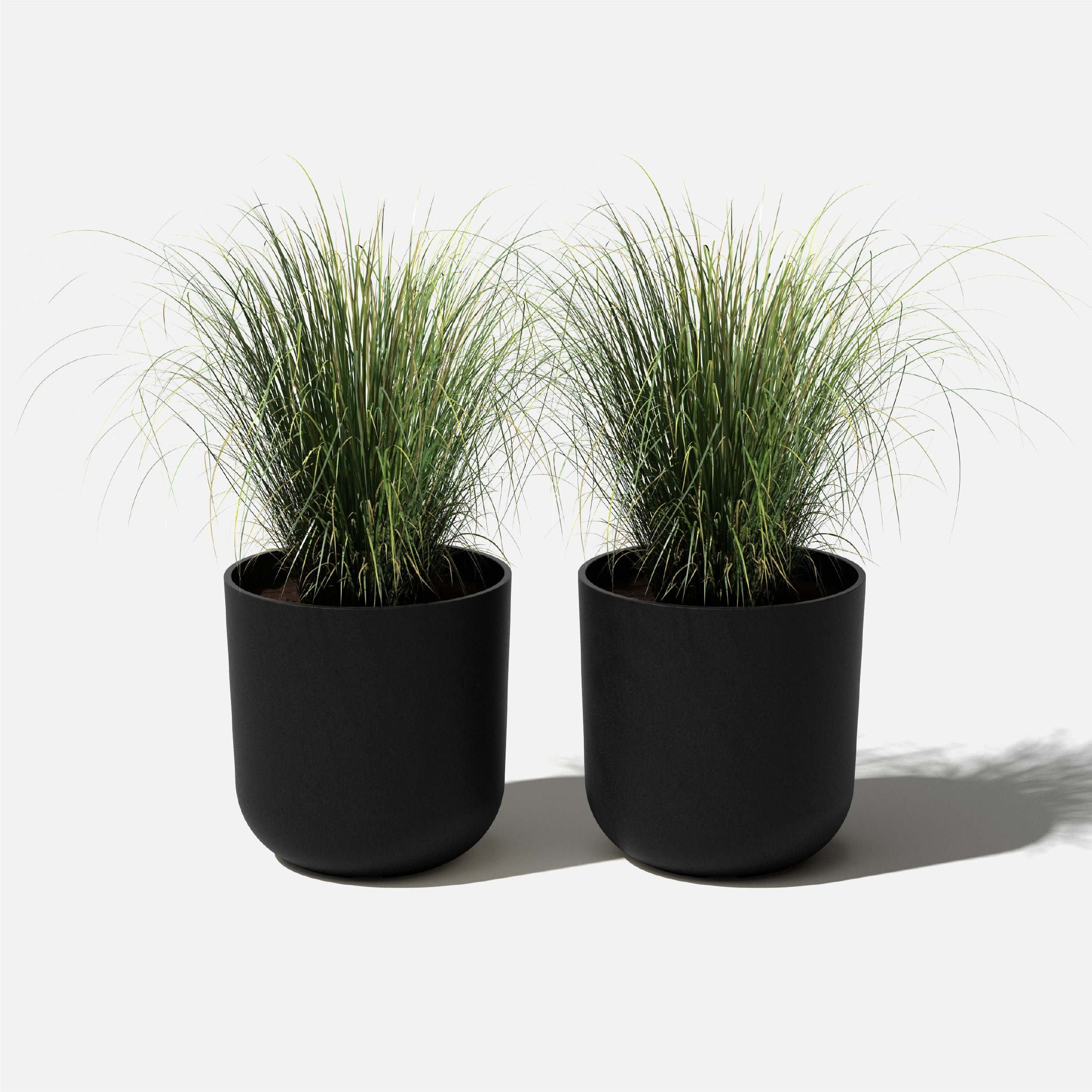 Kona Modern Black Plastic-Stone Composite Planter, 15" Set of 2