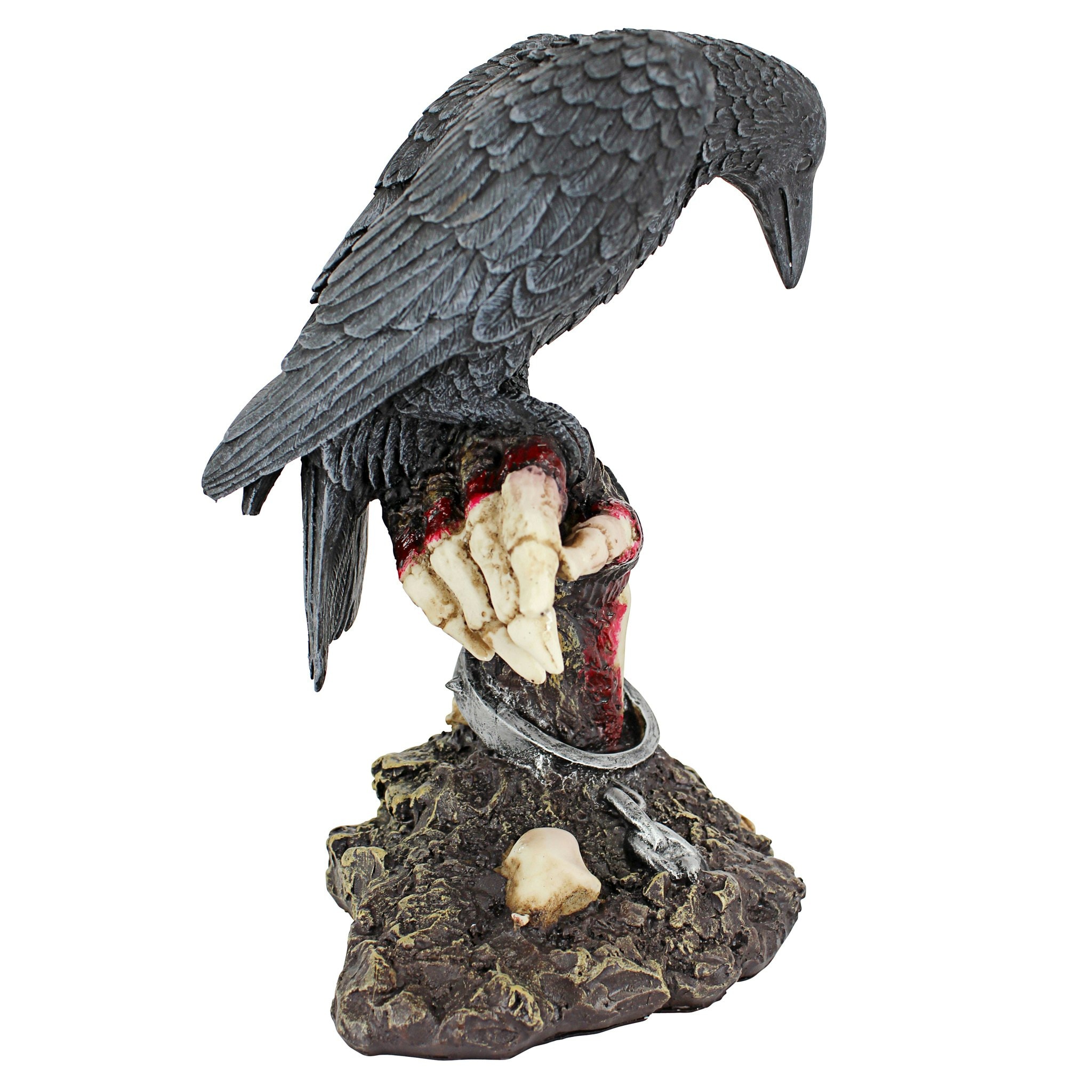 Eerie Zombie Hand with Black Raven Resin Sculpture