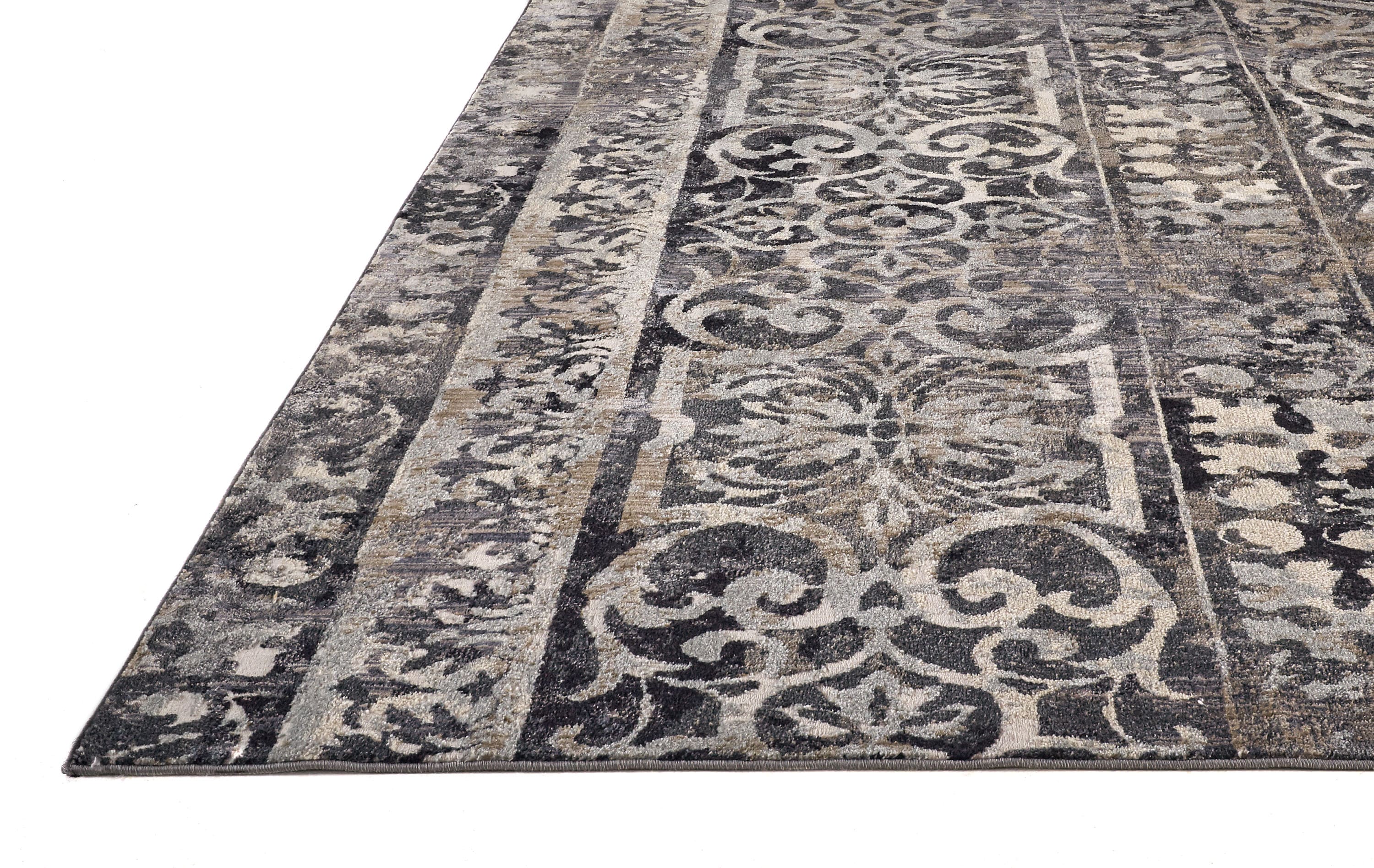 Ivory and Gray Distressed Rectangular Cotton Blend Rug