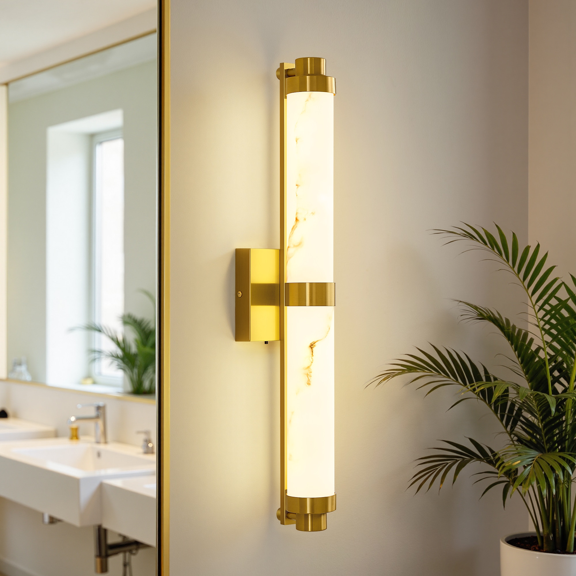 KAISITE 24-Inch Gold Dimmable 5CCT LED Vanity Lights for Bathroom Modern Wall Sconces with Faux Stone Shade Perfect for Mirror Bedroom Living Room and Hallway