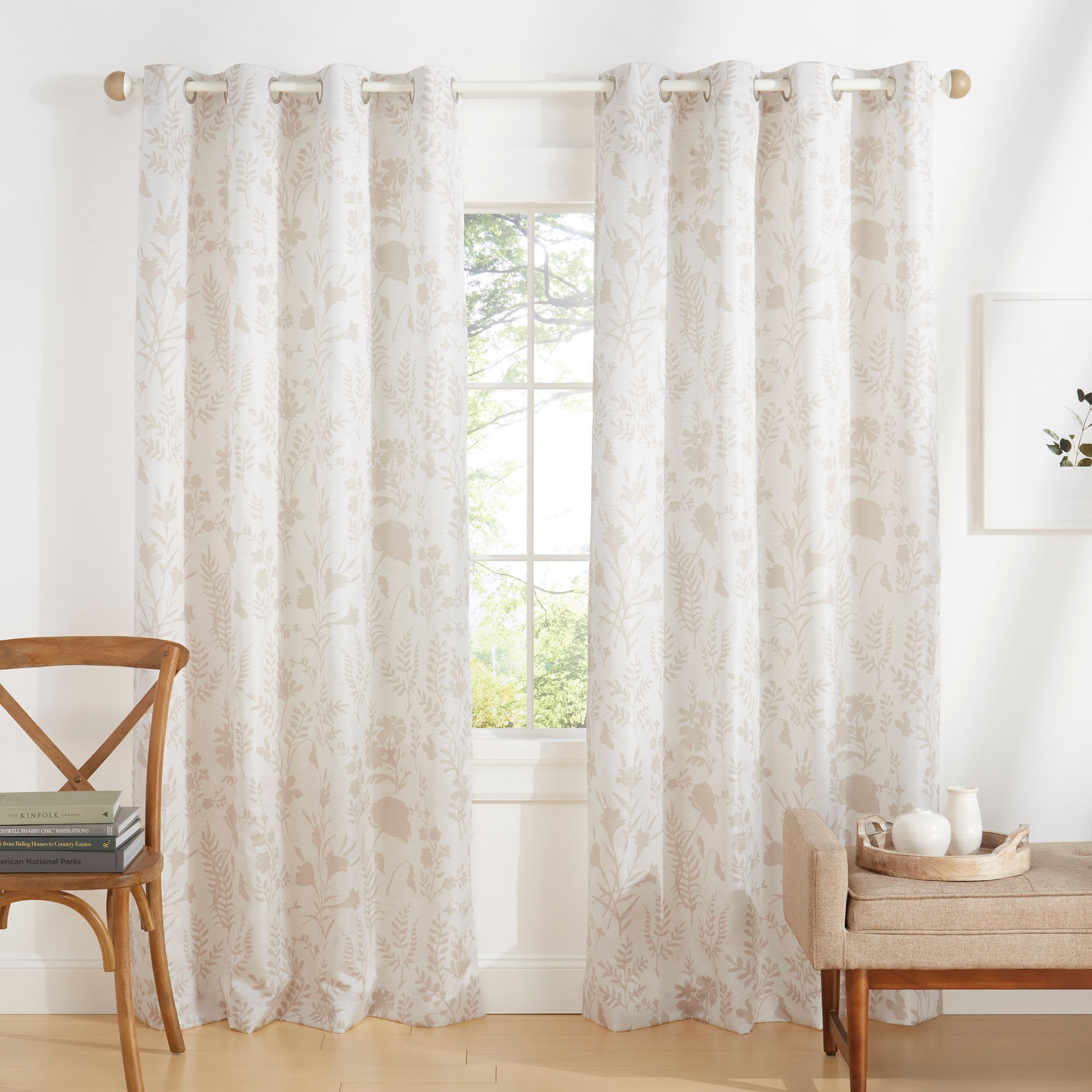 Exclusive Home YA014974DSEHE1 A155 96-in Natural Floral Light filtering Grommet Curtain panel pair