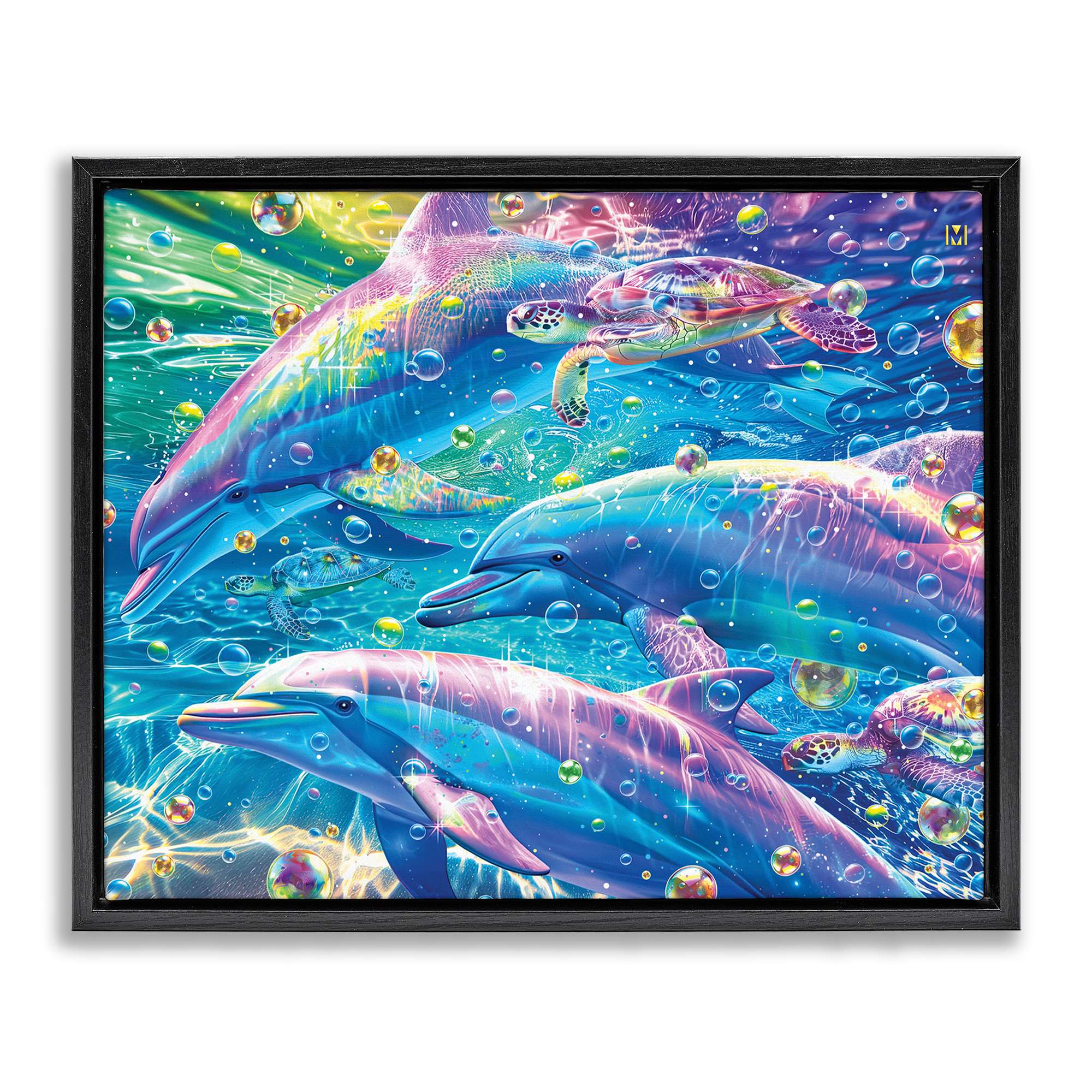 Stupell Industries BT-299-FFB-24X30 Chromatic Dolphins Trio Black Framed Floater Canvas Wall Art By Michael Ward 31 x 25