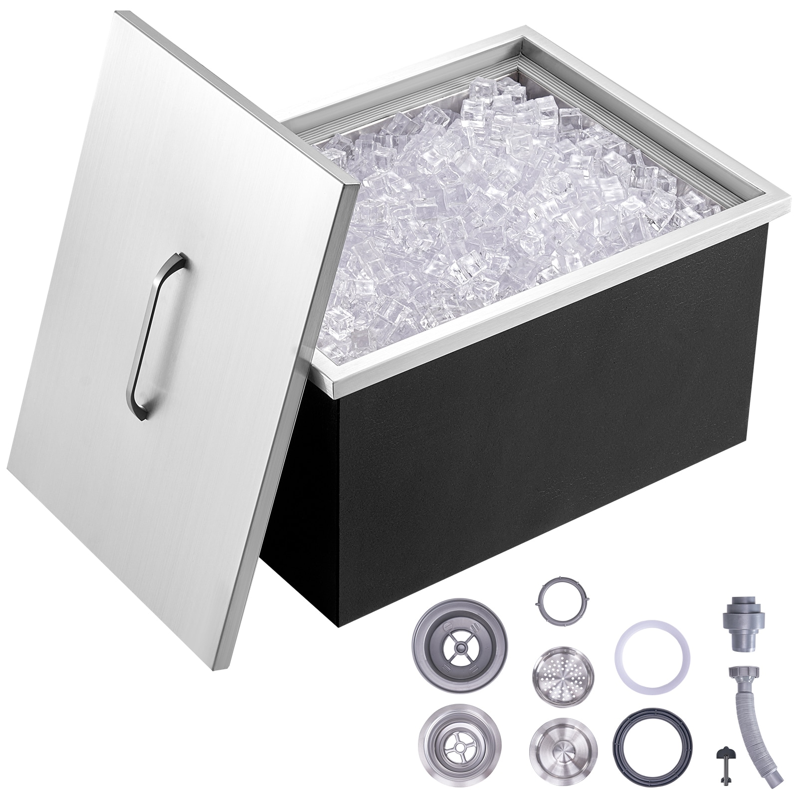 HyperDrop Cart 20-in L x 14-in W x 12-in H Stainless Steel Drop-In Ice Chest Commercial Outdoor Kitchen Ice Bin Cooler with Removable Lid