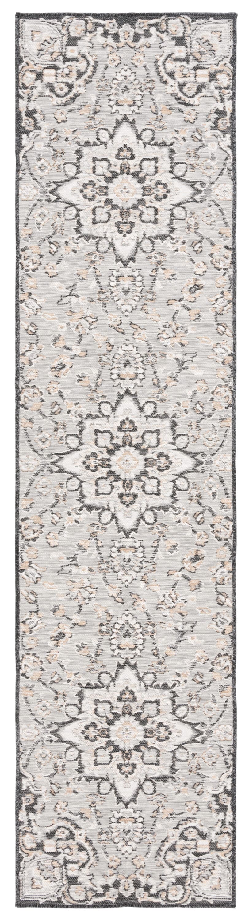 Safavieh SUN696F-28 2 x 8 (ft) Loomed Gray/Beige Black Rectangular Indoor/Outdoor Floral/Botanical Mid-Century Modern Runner rug