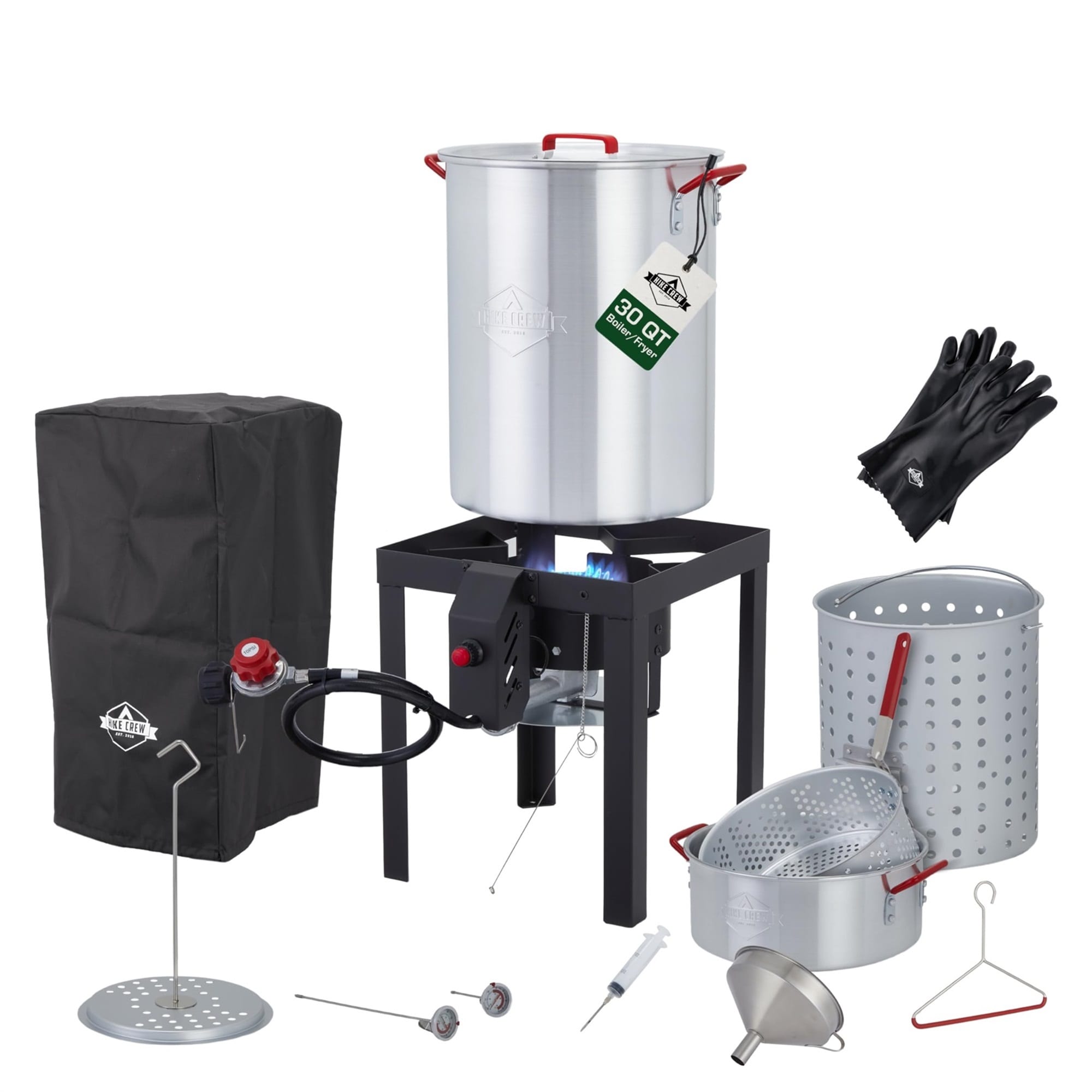 Hike Crew HCTURKAI301 15-Piece 50000 BTU Outdoor Propane Turkey Fryer Kit with Igniter-30qt and 10qt Pots and More