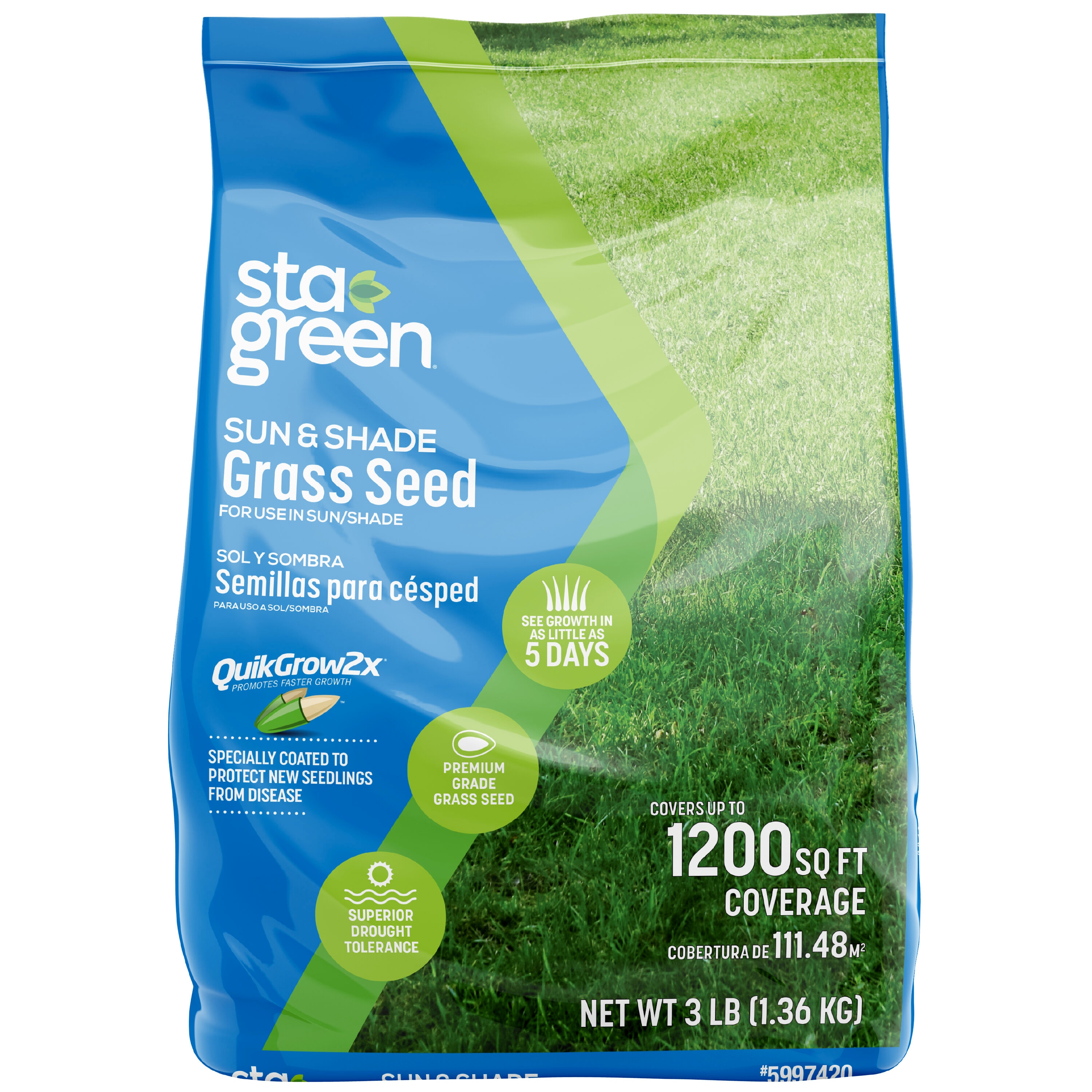 Sta-Green SG-SS-2.4 QuikGrow2x Sun and Shade 3-lb Mixture/Blend Grass Seed