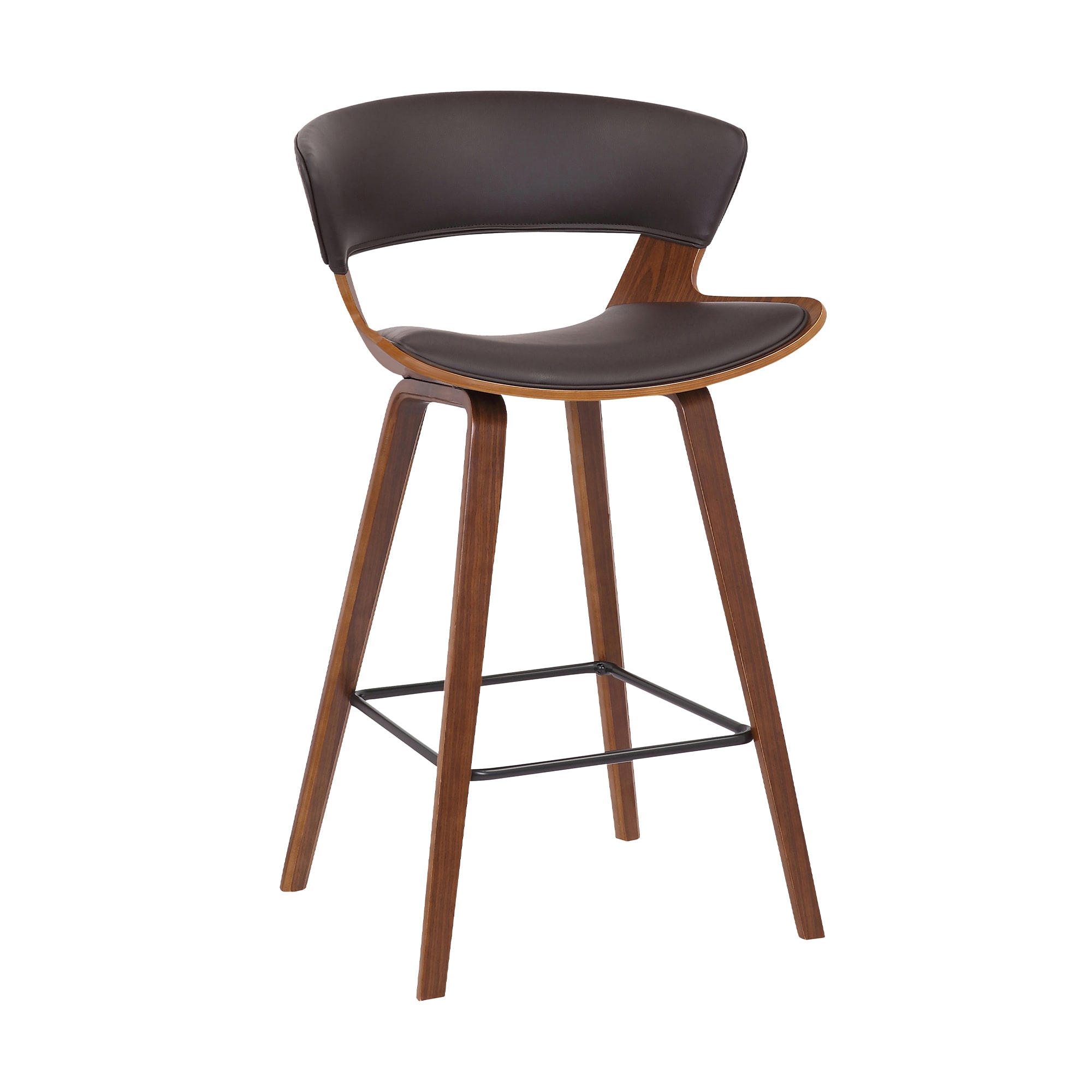 Armen Living LCJGBAWABR26 Jagger Brown/walnut 27.0-in H Counter height Square seat Upholstered Wood Bar Stool with Arms and Back