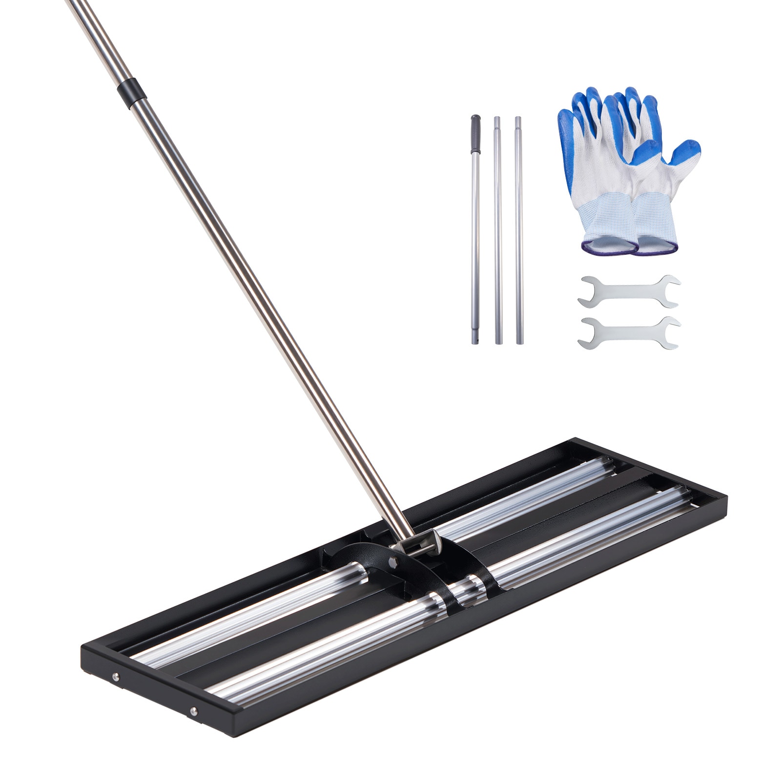 Mecale 48 x 10-in Lawn Leveling Rake with Roller Stainless Steel 84-in Adjustable Handle Yard Leveler