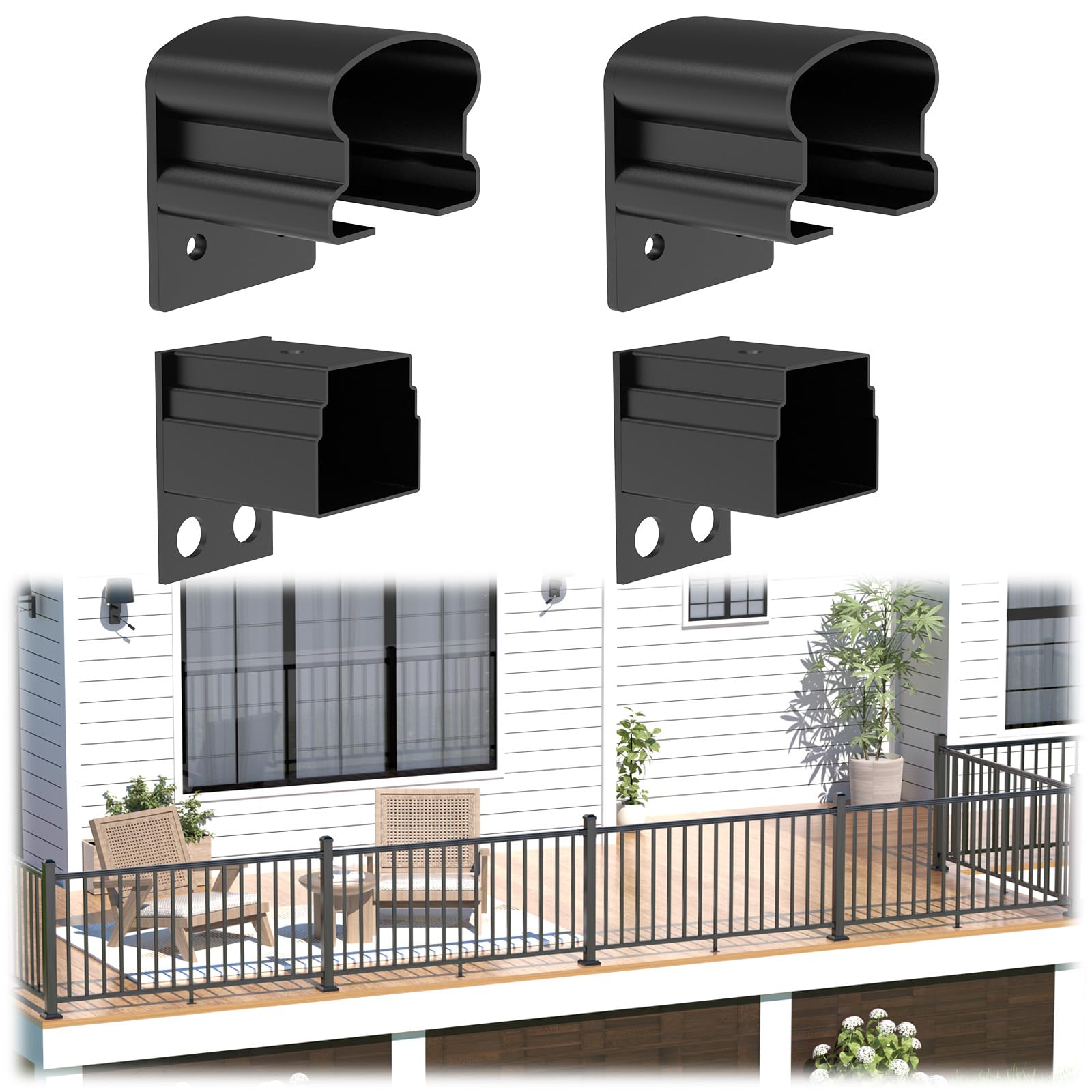 Vrbgify  4 pack aluminum deck railing bracket connector black textured powder coat finish fixed bracket for outdoor decks porches balconies