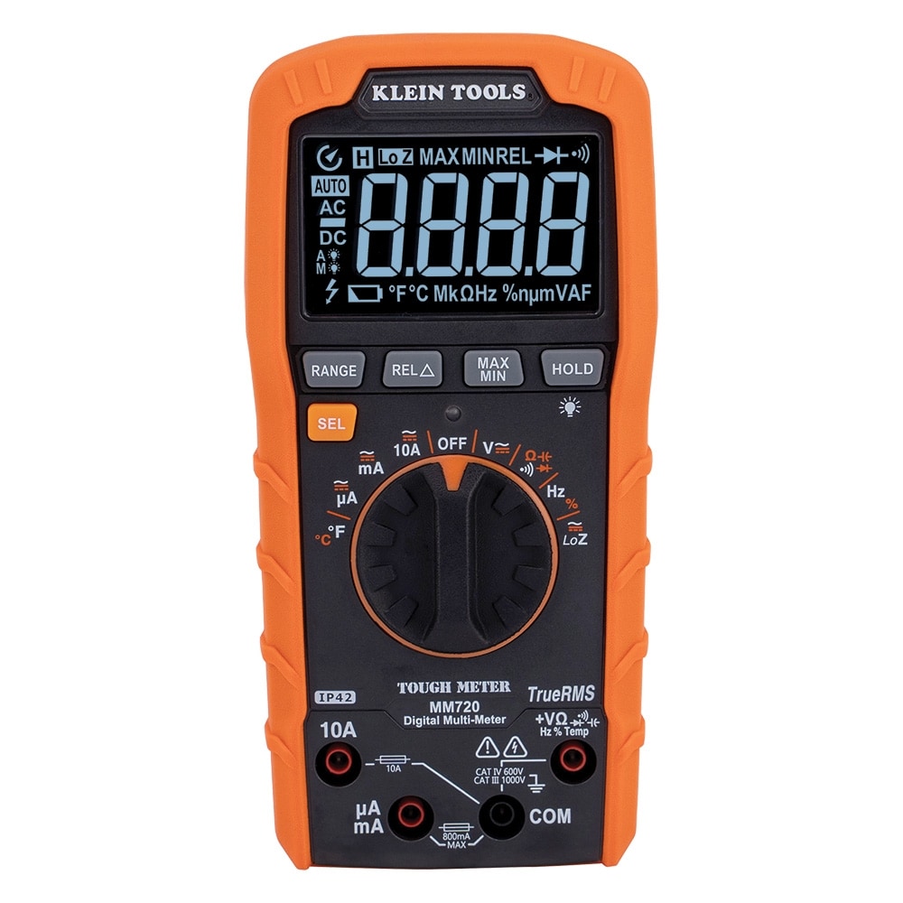 Klein Tools Digital Multimeter, TRMS Auto-Ranging, 1000V, Temp, Low Impedance #MM720