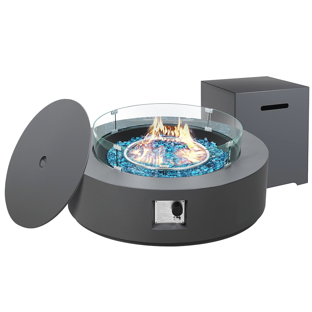 UPHA 42-in W Dark Gray Iron Round Propane Gas Fire Pit Table in the Gas ...