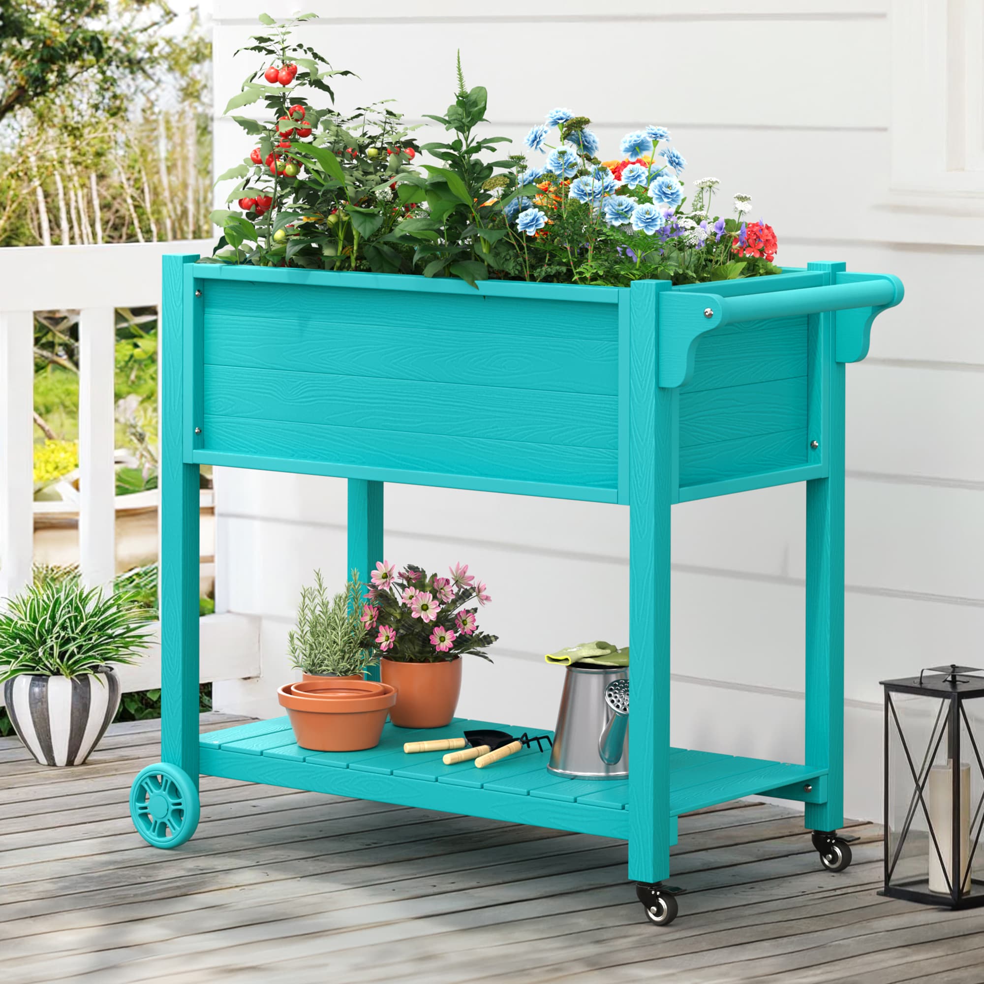 LUE BONA TX-002-03LS 2.7-cu ft 20.9-in W x 39.9-in L x 33.9-in H Elevated Aruba Blue Plastic Raised Garden Bed