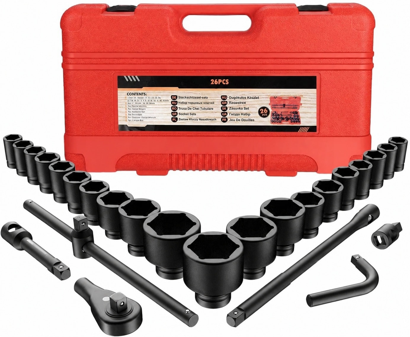 KIWDZFU  3 Quarter Inch and 1 Inch Drive Jumbo Impact Socket Set 27 Piece Metric Sizes 21 to 65 mm Heavy Duty Storage Case for Trucks Tractors