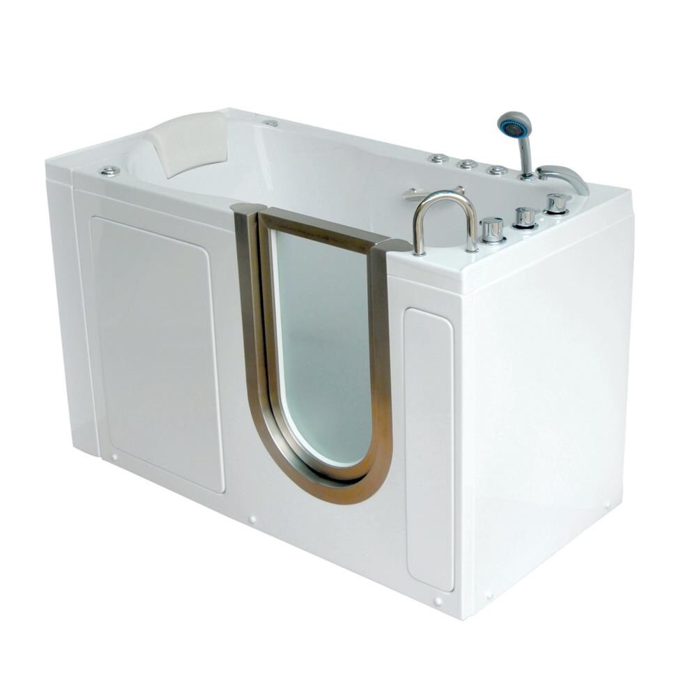 Ella's Bubbles 93058 29.5-in W x 55-in L White Gloss Acrylic Rectangular Front Center Drain Walk-In Whirlpool and Air Bath Combination Tub (Drain Included)