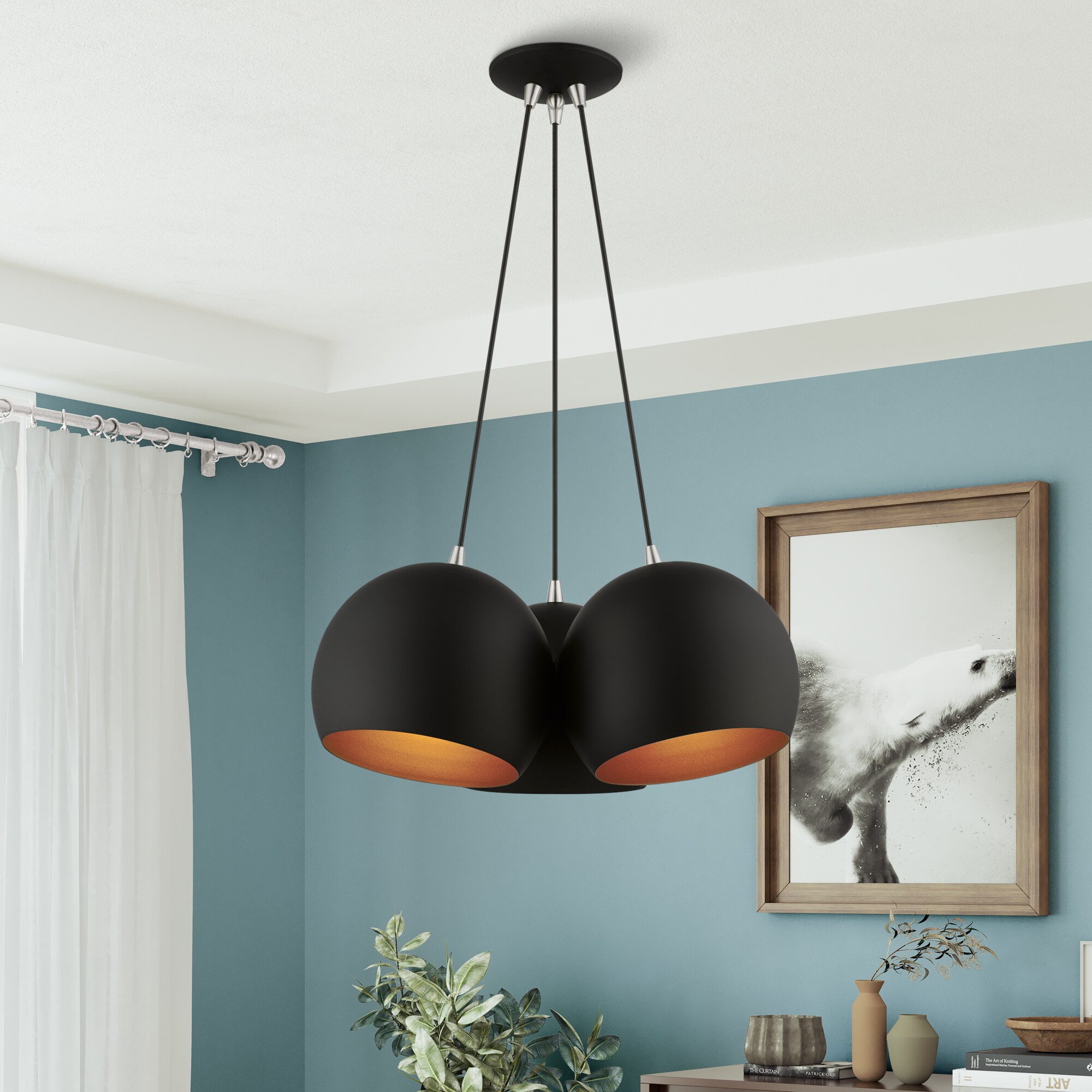 Livex Lighting Piedmont 3-Light Black Transitional Dome Hanging 