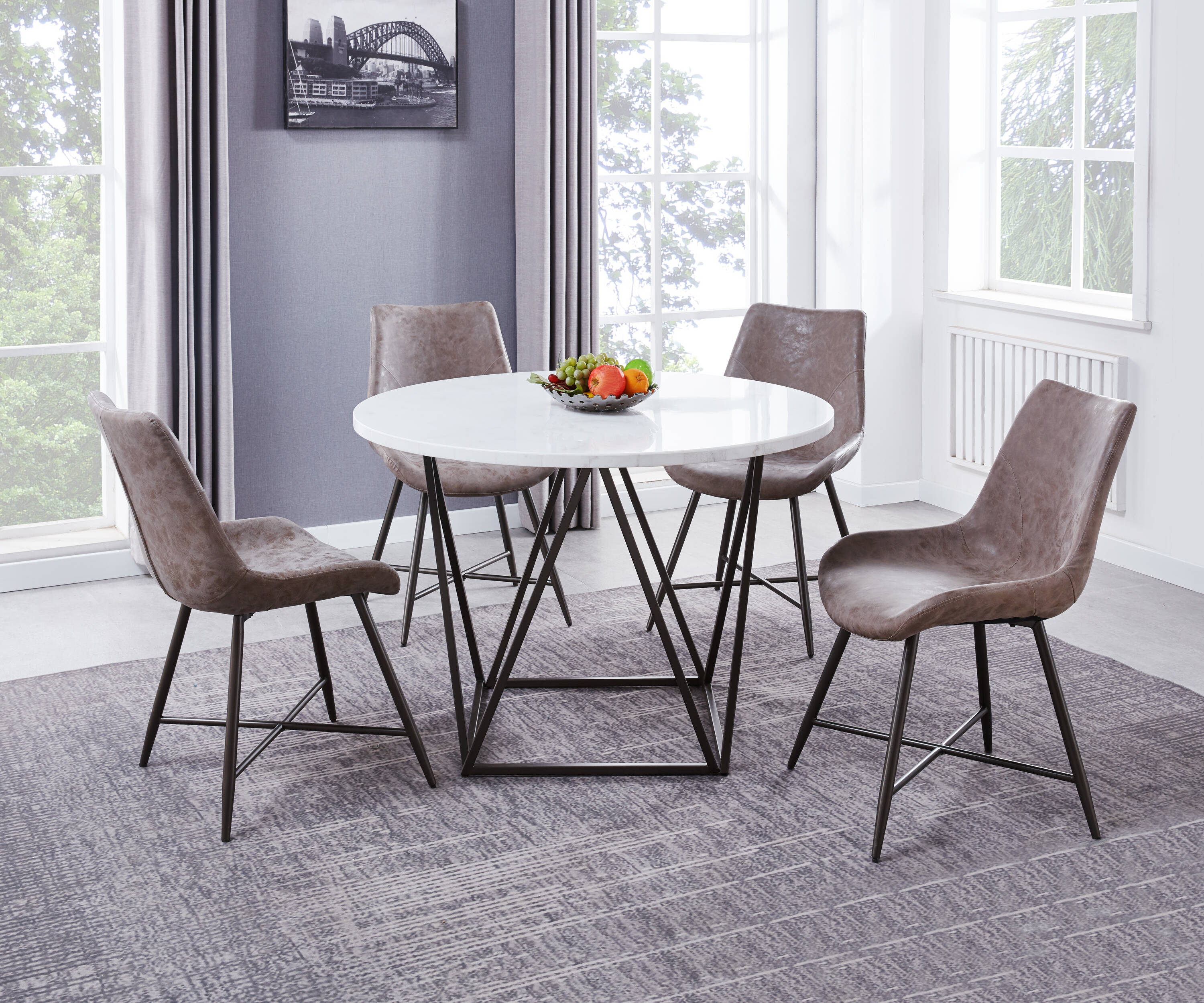 Ramona White Marble Top Round Dining Table with Bronze Base