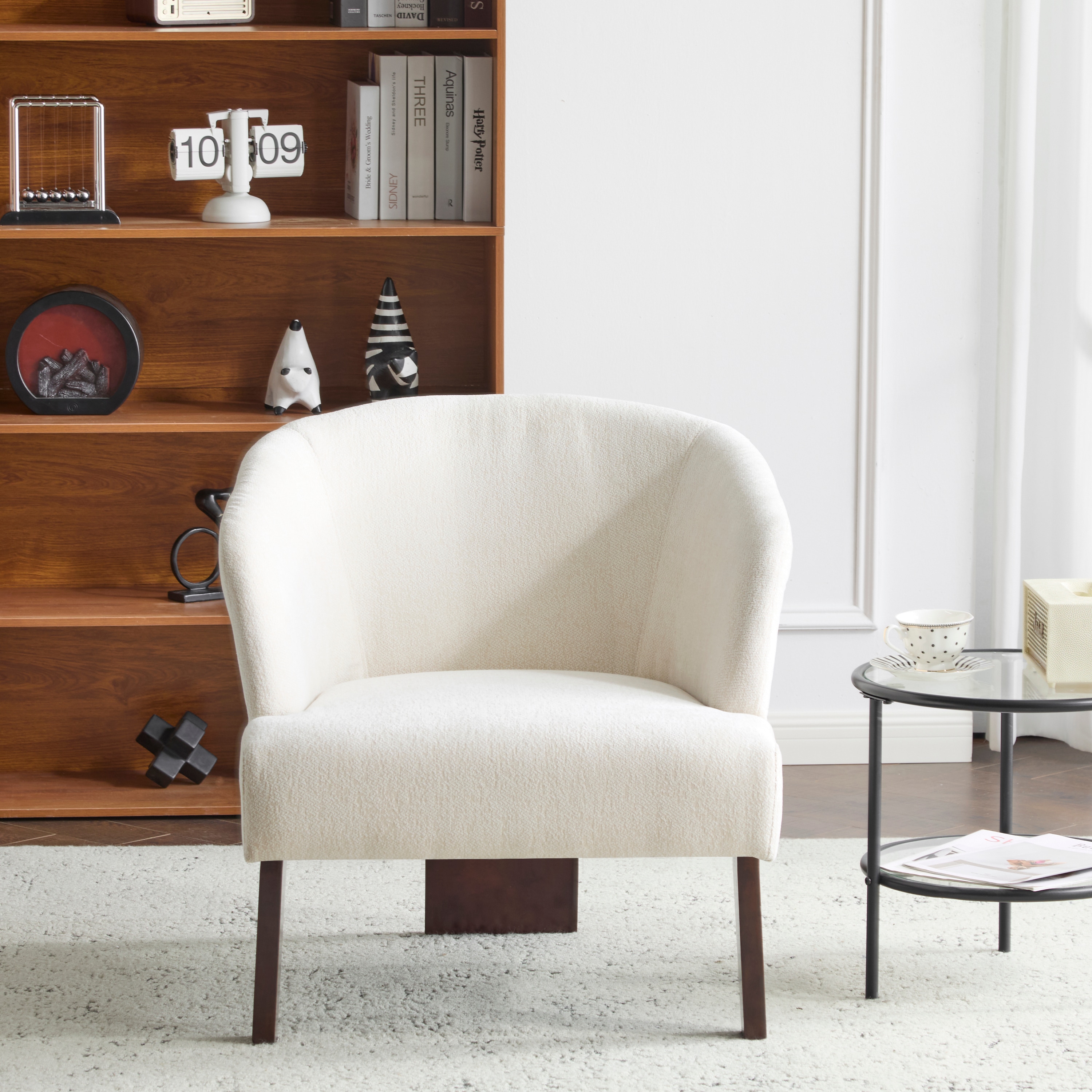 Christopher Knight Home 331431 Arlo Modern Accent Chair with Round Back and Wooden Legs-Beige