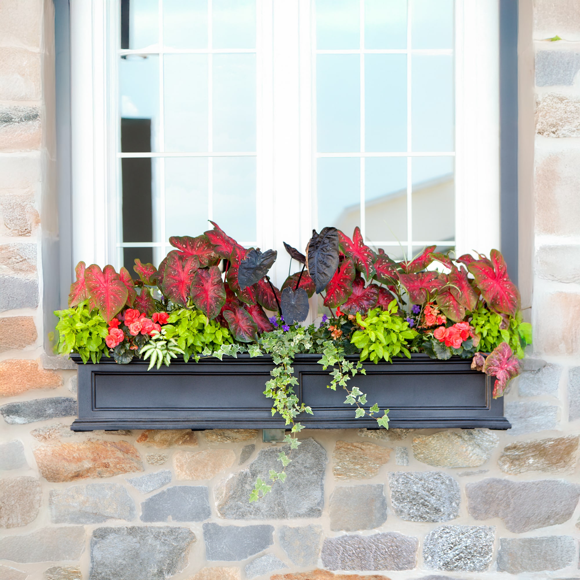 Black Resin 60" Window Box Planter with Water Reservoir