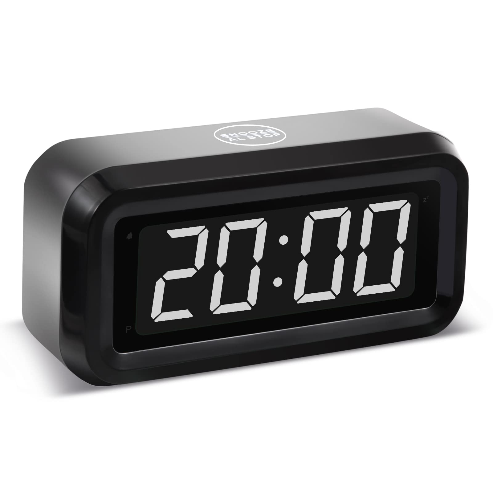 Phewnyzo  Digital Alarm Clock power cell Operated LED Display with Adjustable Brightness 12 Hour 24 Hour Snooze Function Black Case White Digits