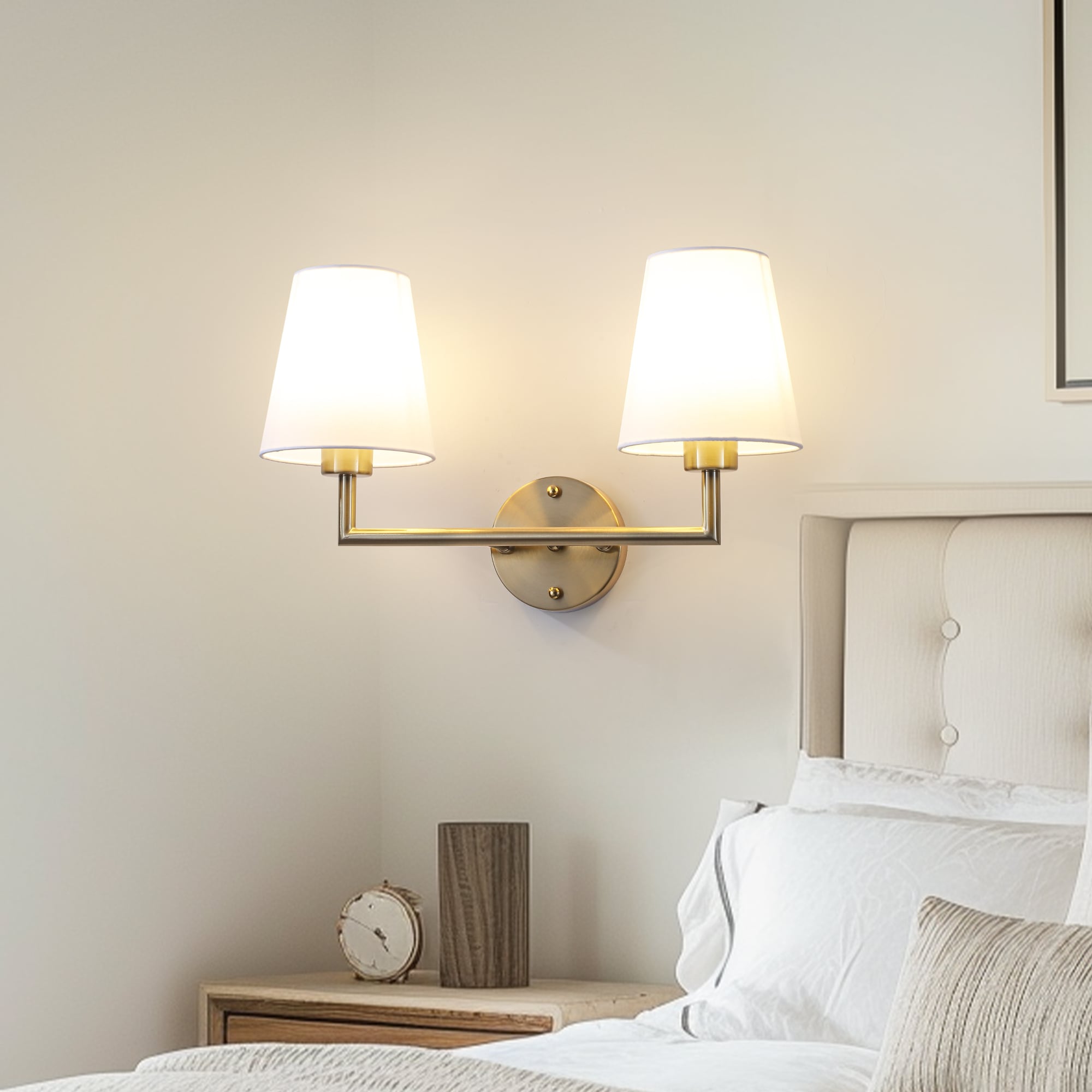 HLJYNJM 2-Light Modern Dimmable Vanity Light Modern Wall Sconce With White Fabric Shade