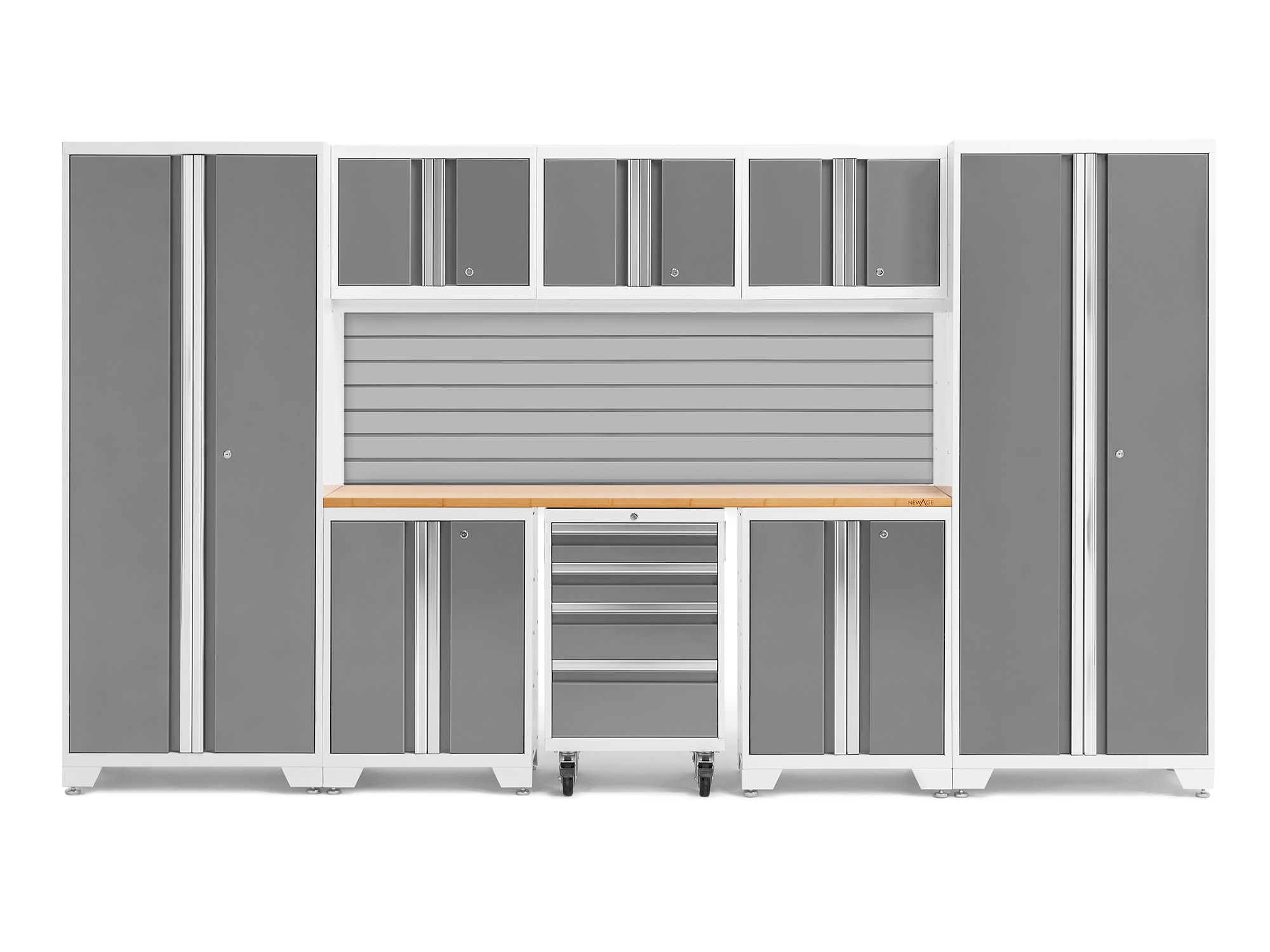 NewAge Products 54999 132-in W x 76.75-in H x 18-in D 8 -Cabinets Steel Platinum Garage Storage System