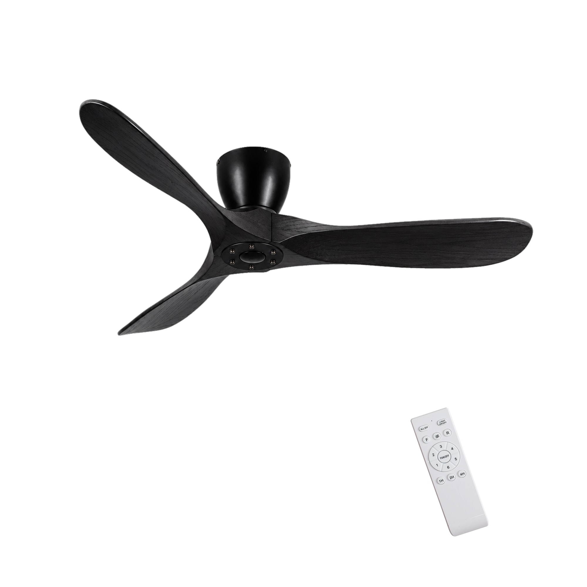 BABOOM - Solid Wood Blades Ceiling Fan Without Light 42-in Black Flush Mount Ceiling Fan Without ...
