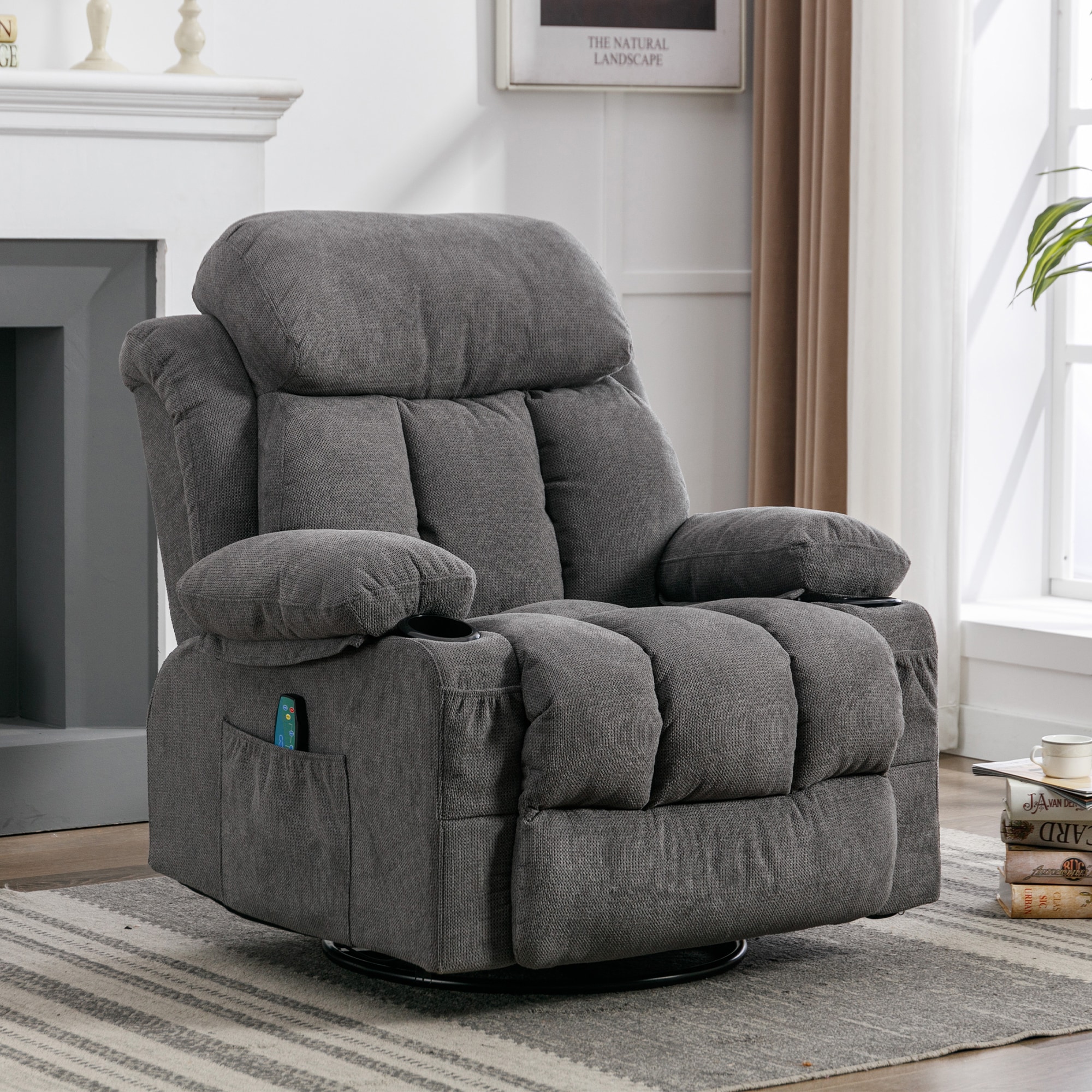 GZMR GZ-VB51858 Swinging recliner massage heated sofa Grey Velvet Upholstered Swivel Massage chair