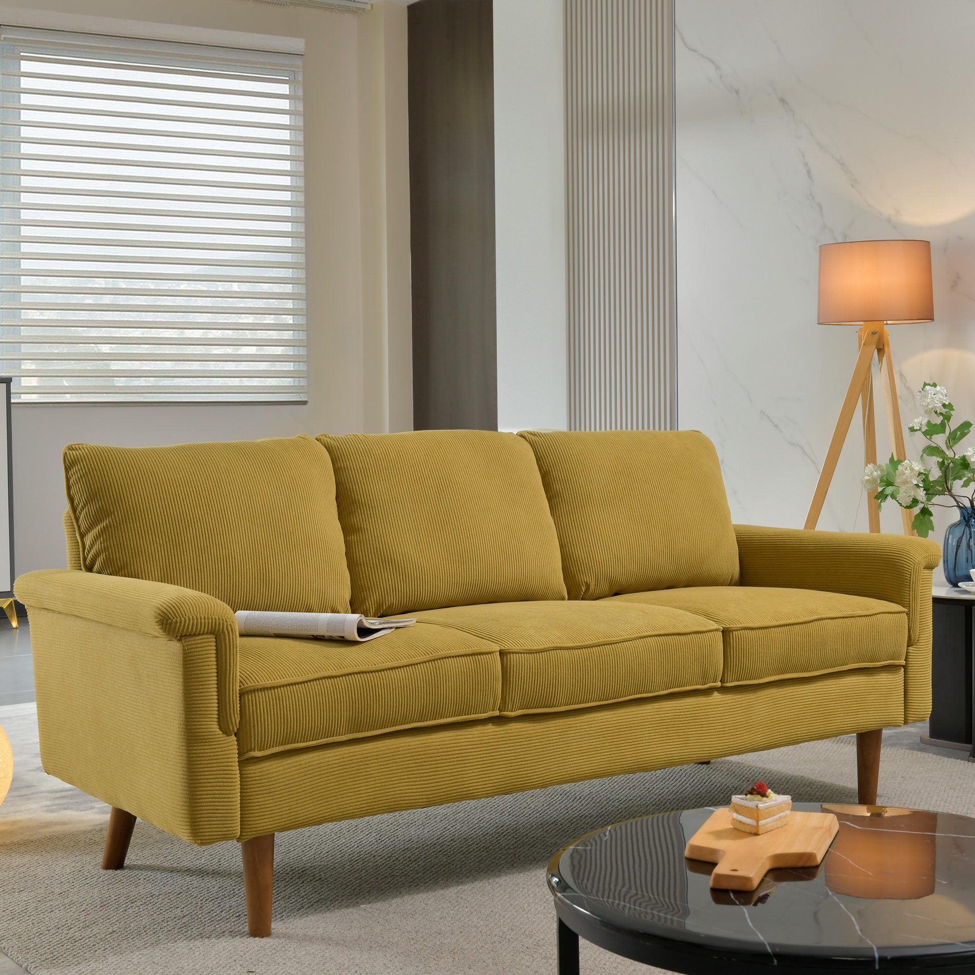 Ovios OGLS660 71.65-in Modern Yellow 3 -seater Sofa