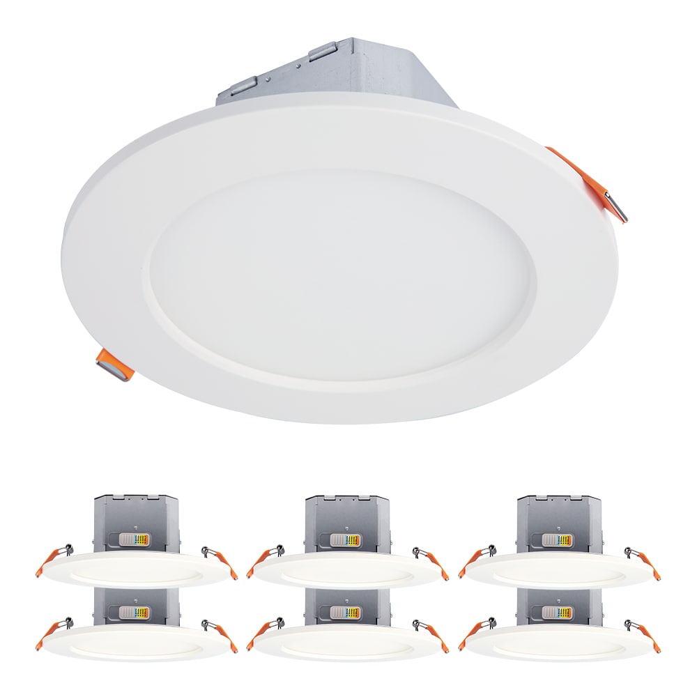 HALO CJB Series Matte White 6-in 900 -Lumens Switchable white Round Dimmable LED Canless Wet rated Recessed Downlight 6 -Pack #CJB6099FS1EMWR-6PK