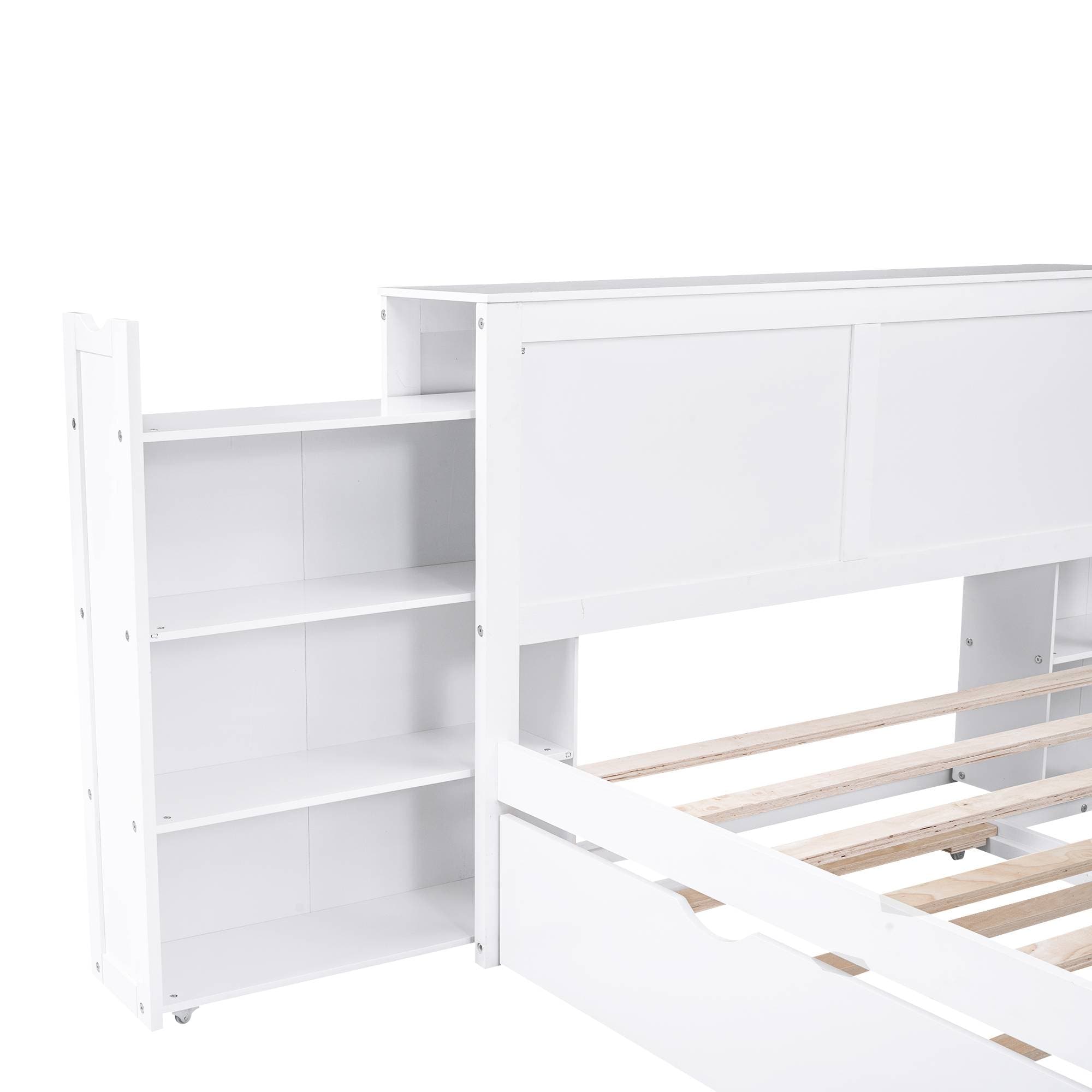 Yiekholo White Full Wood Platform Bed With Storage In The Beds ...