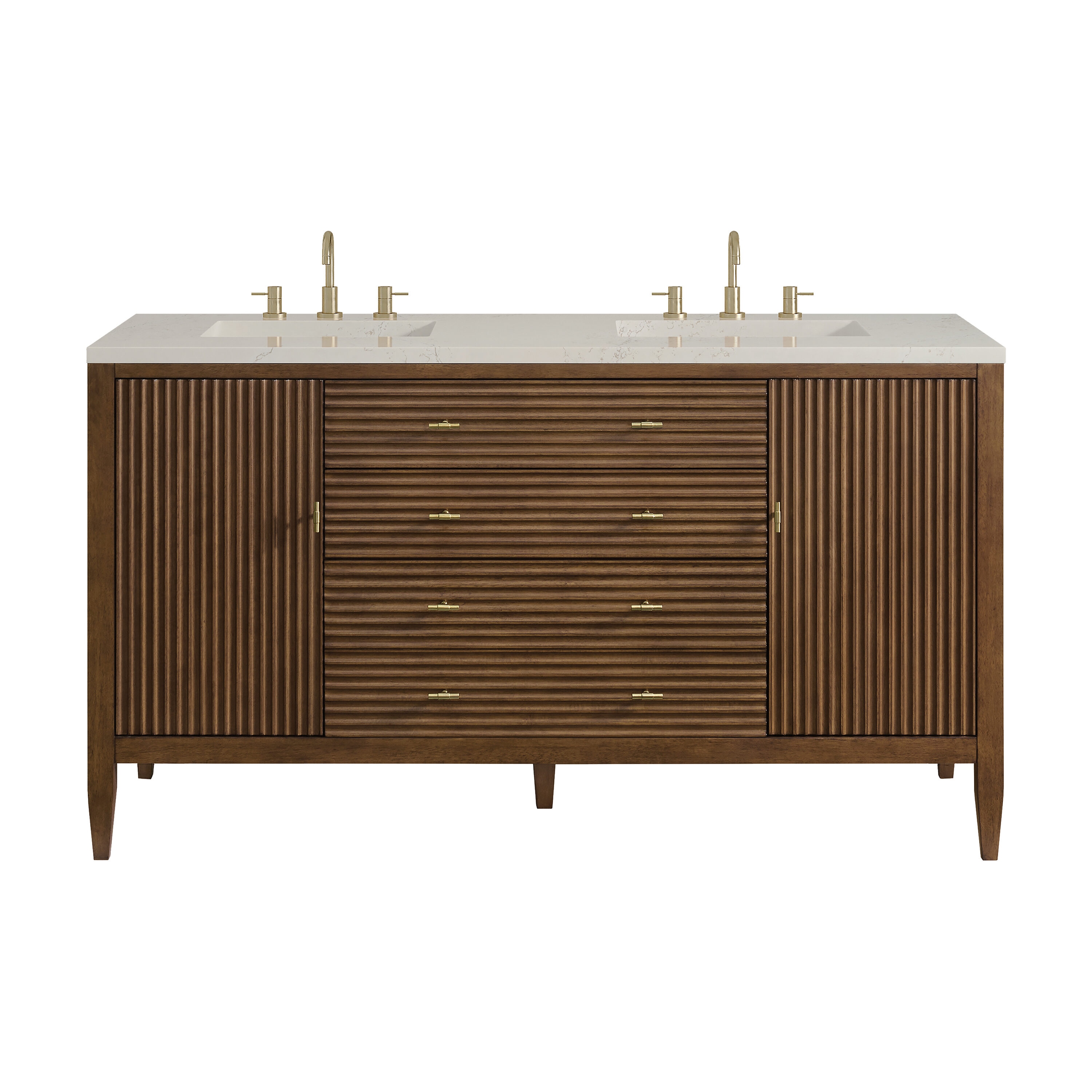 James Martin Vanities Myrrin 60-in Mid-Century Walnut Undermount Double Sink Bathroom Vanity (Fully Assembled)