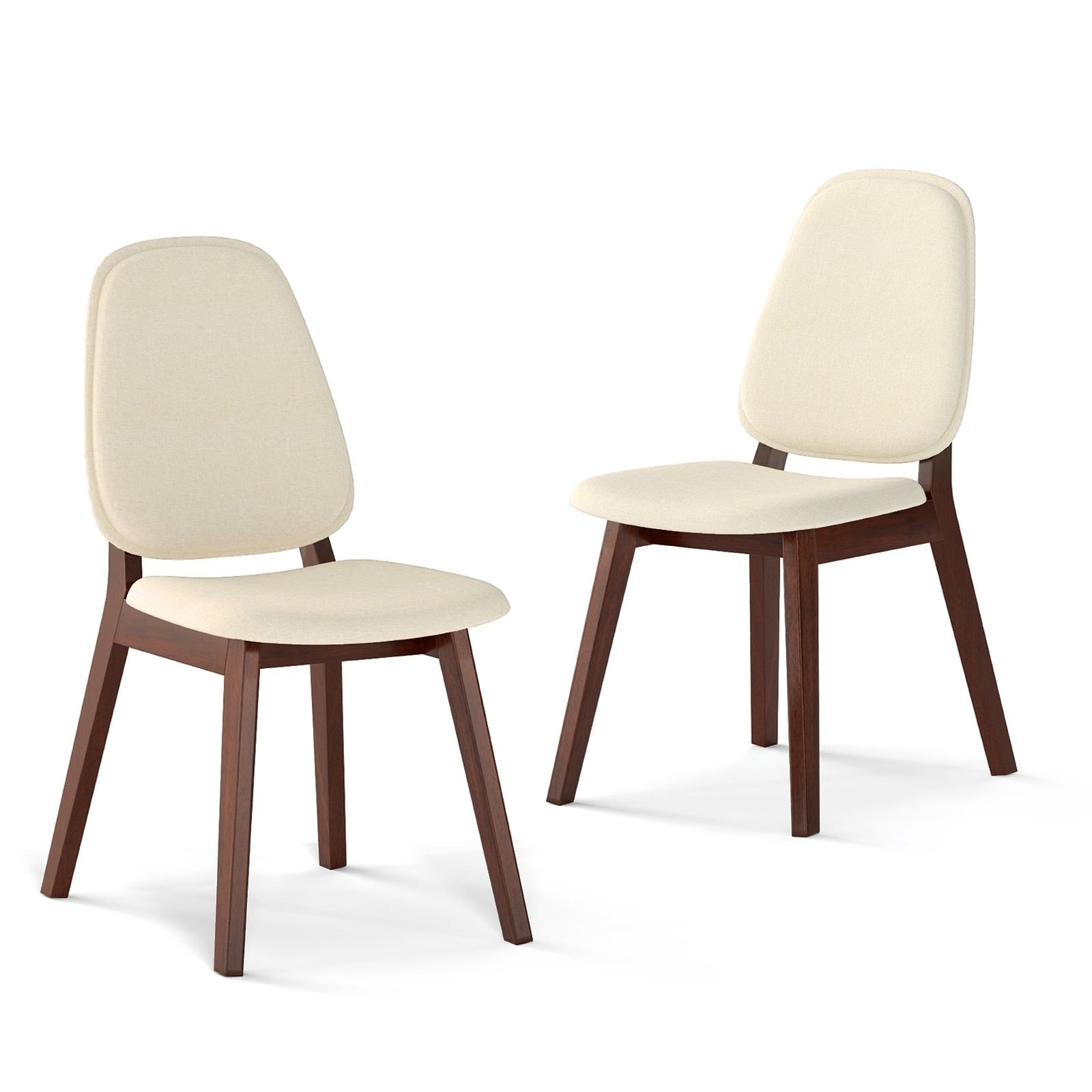 Slickblue - Set of 2 Wooden Dining Chair Linen Fabric Upholstered Chair (Rubber Wood Frame) For D...