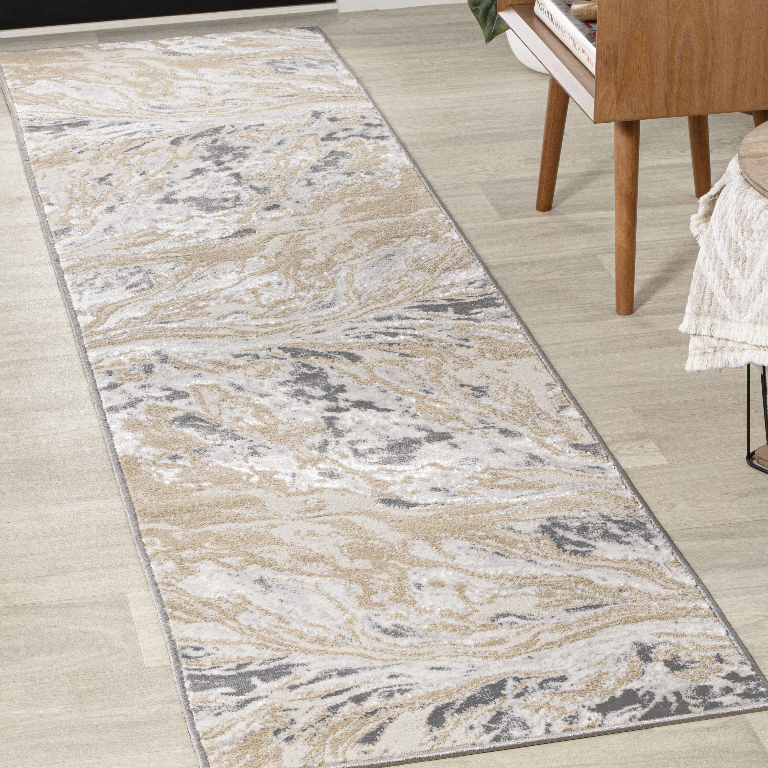 JONATHAN  Y SOR203F-28 Silk Orchid Swirl Marbled Abstract 2 x 8 (ft) Loomed Polypropylene Beige/Ivory Rectangular Indoor Distressed/Overdyed Bohemian/Eclectic Runner rug