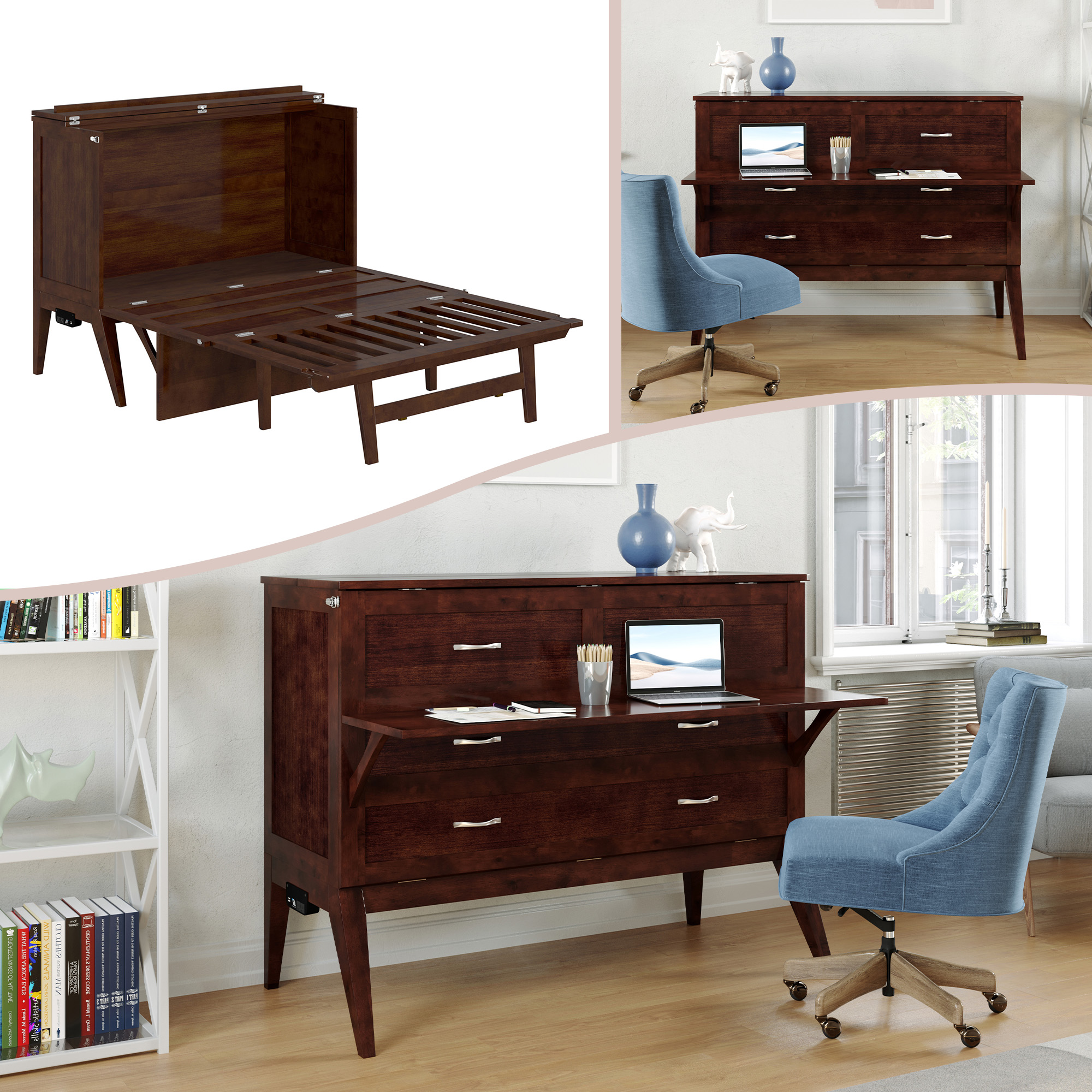 AFI AC783104 Daphne No Mattress Walnut Full Wood Murphy Bed