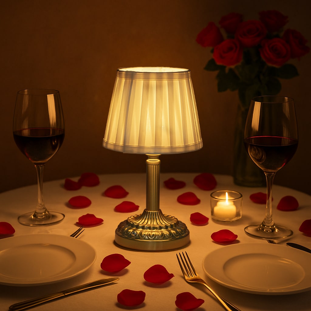 AloaDecor Lighting L7510T1610A 11-in Warm Gold LED Touch Candle Table Lamp with Fabric Shade