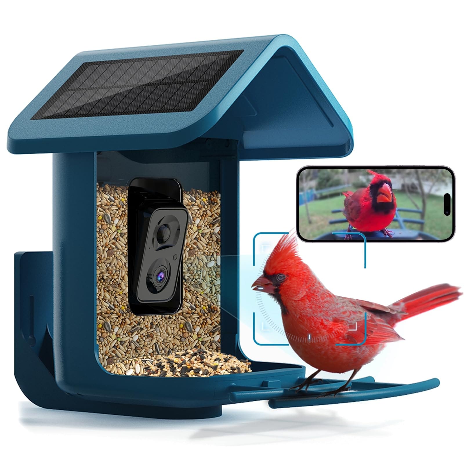 Adrinfly  Solar Powered Bird Feeder with Camera 2K HD Smart WiFi Feeder with AI Bird Recognition Live Video App Sharing for Backyard Garden