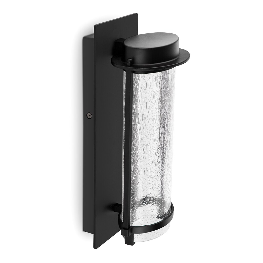 Matte Black Cylinder LED Wall Sconce with Seeded Glass