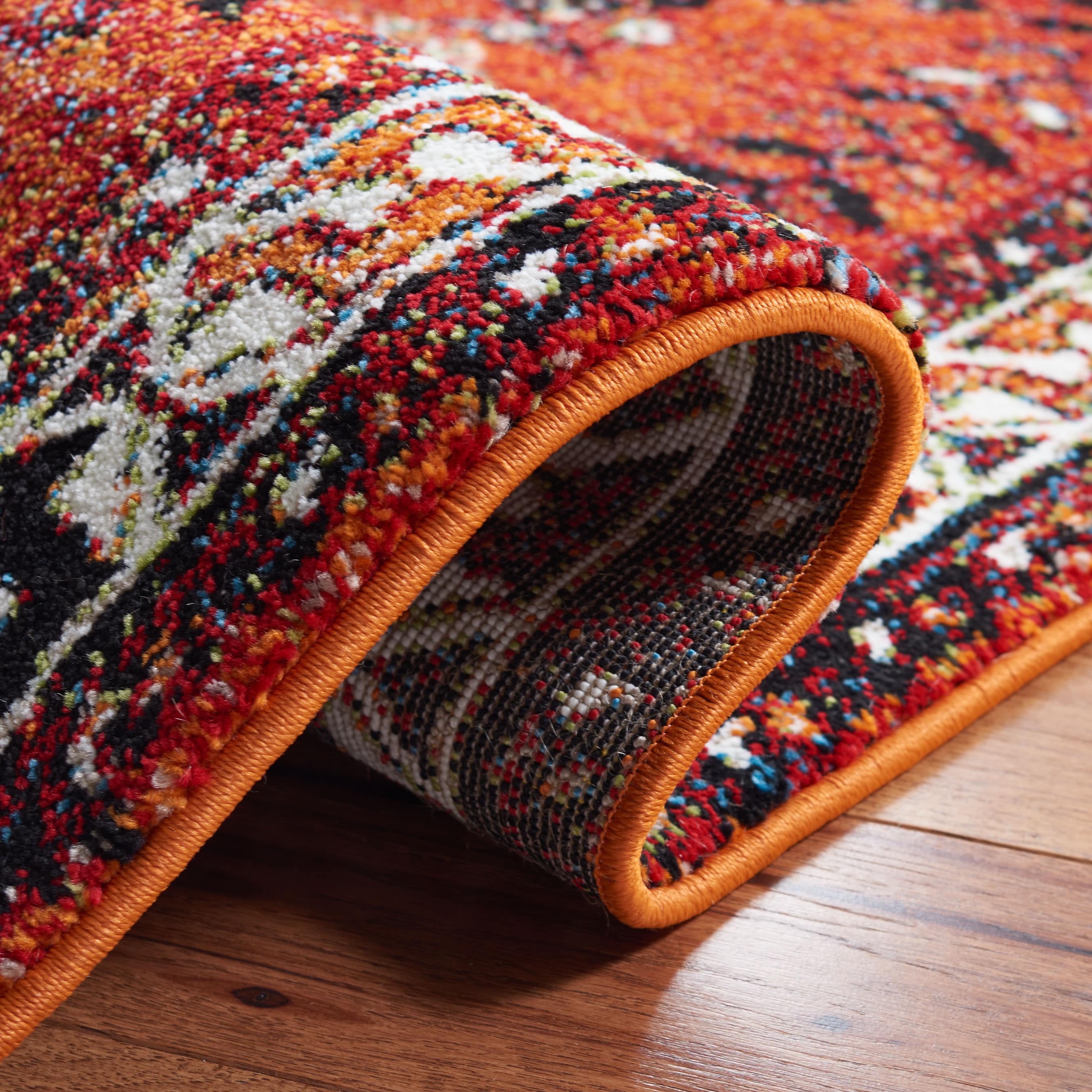 Vintage Hamadan Orange and Red Synthetic Runner Rug