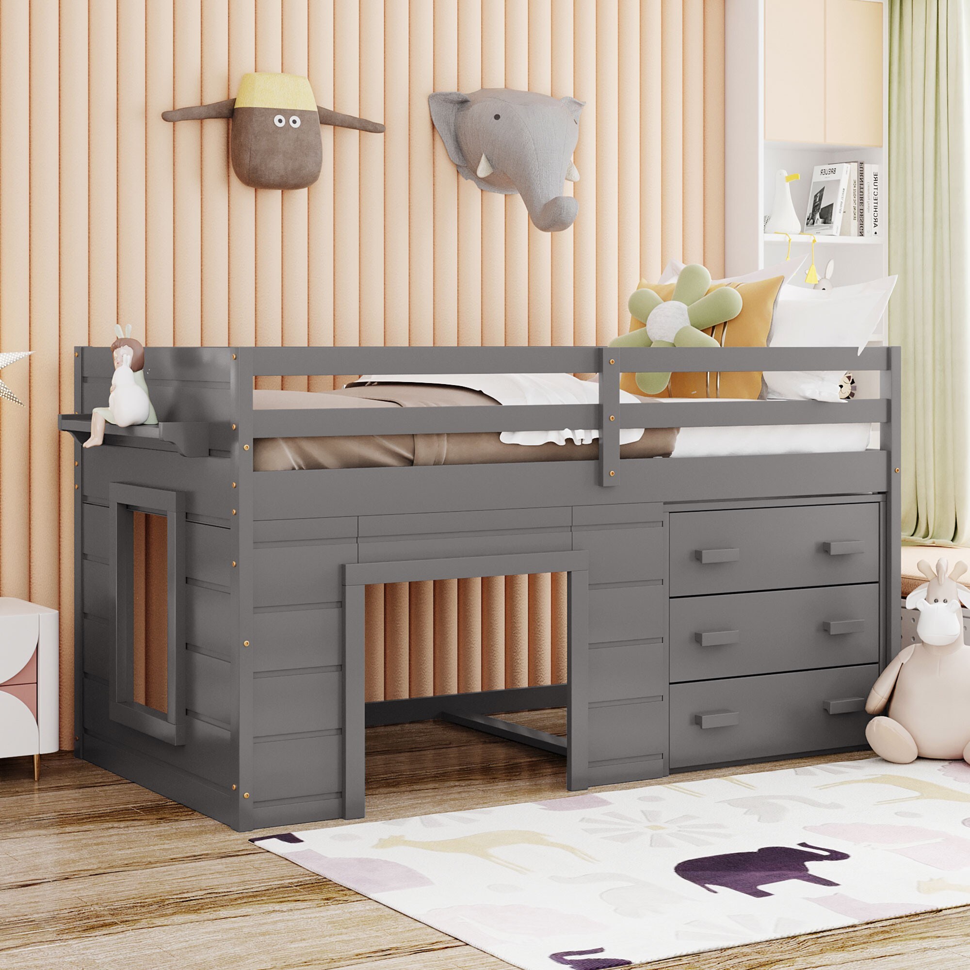 Yiekholo LL-1290AAE Gray Twin loft Bunk Bed