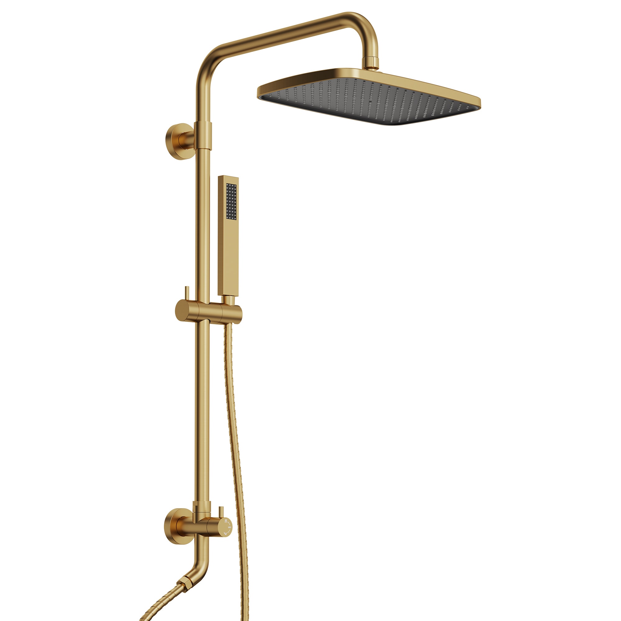 EVERSTEIN  Brushed Gold Wall-Mount Shower System with Rectangle Rain Shower Faucet and Handheld