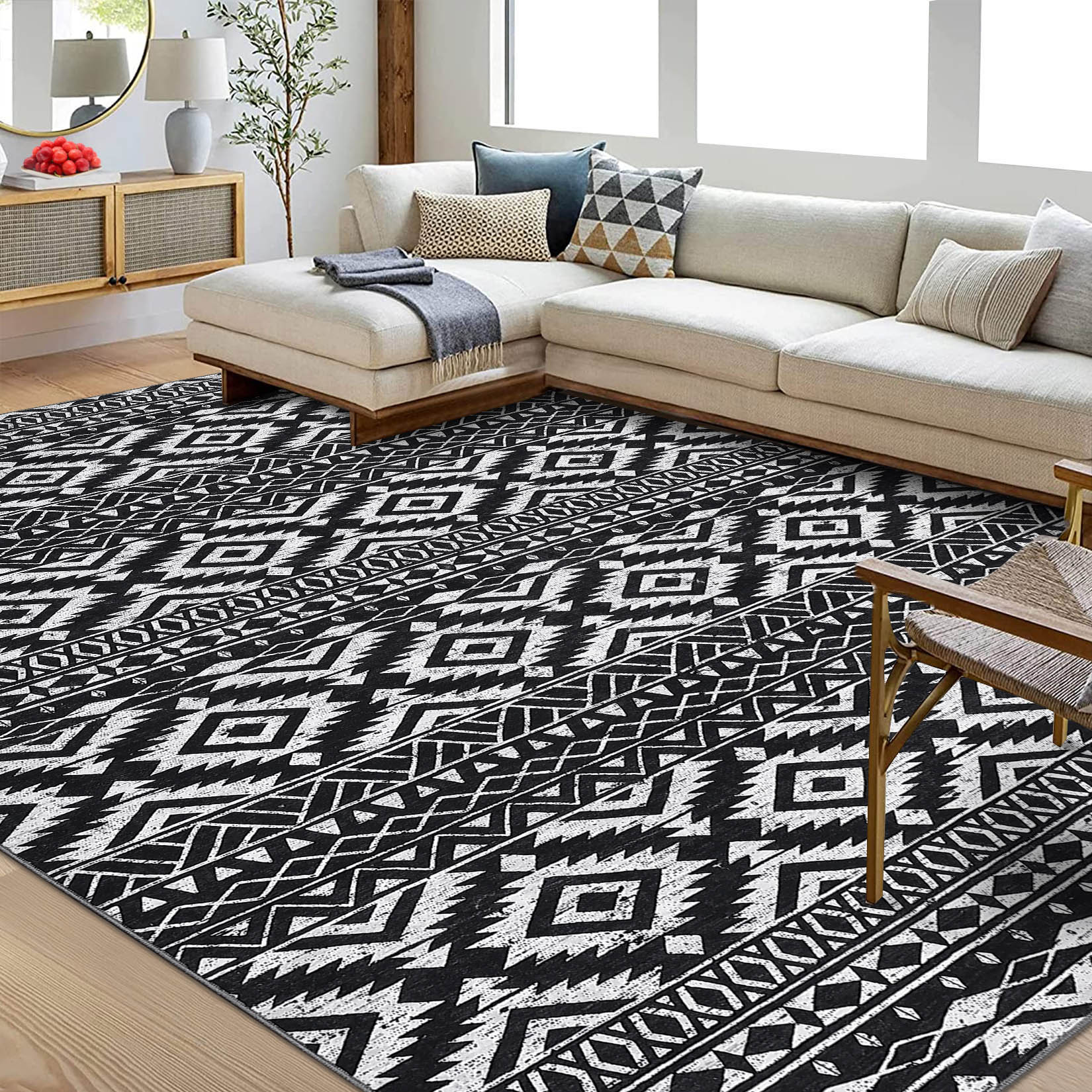 Garvee YXY-LO-PHO-15IRSTI6 9 x 12 (ft) Loomed Black Rectangular Indoor Geometric Mid-Century Modern Machine washable Area rug