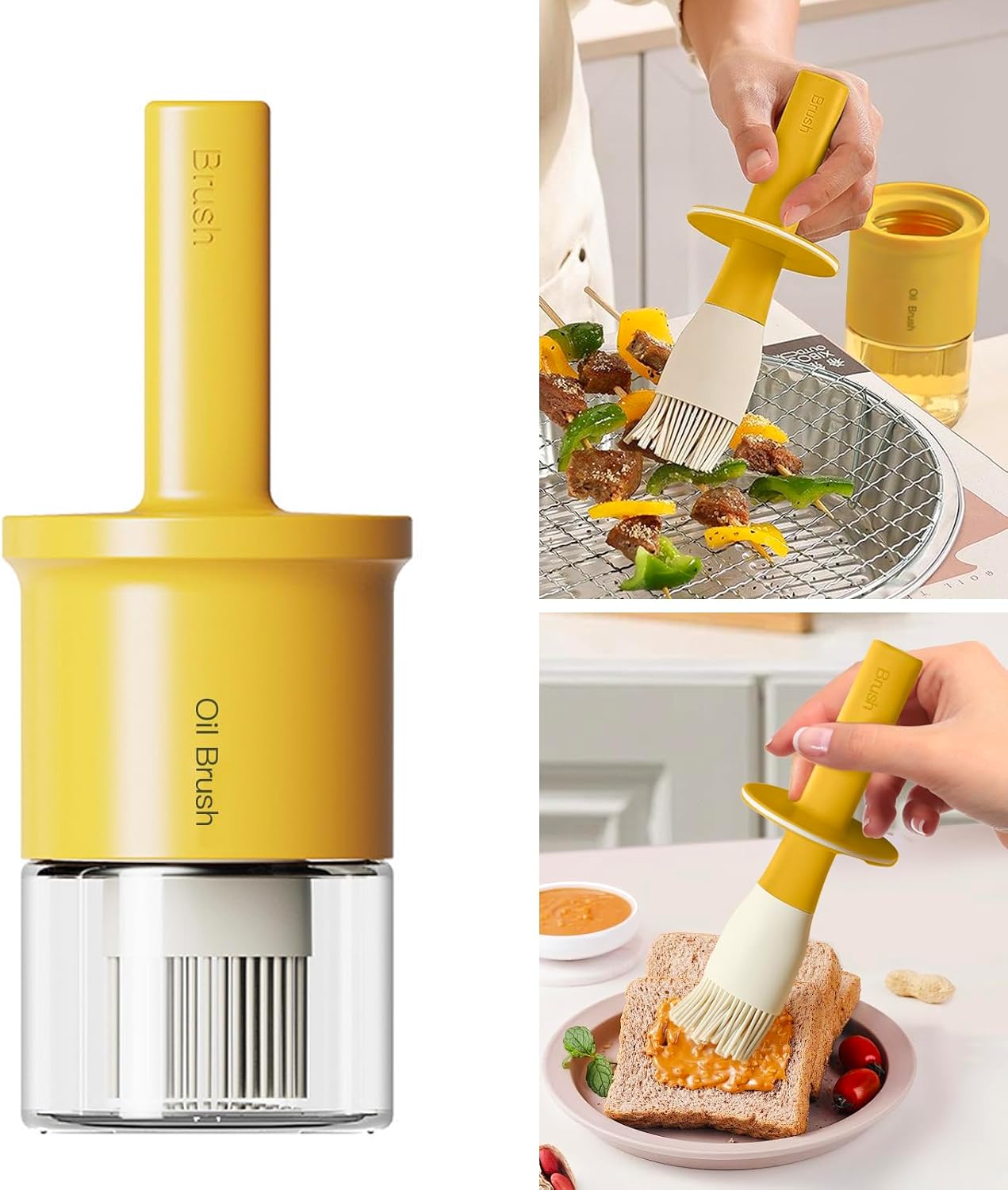 YARRAMATE  300ml 10oz Oil Dispenser with Brush Glass Oil Bottle for Kitchen with Silicone Heat Resistant Basting Brush Cooking Brush for Vinegar Sauce BBQ Grill Frying Orange