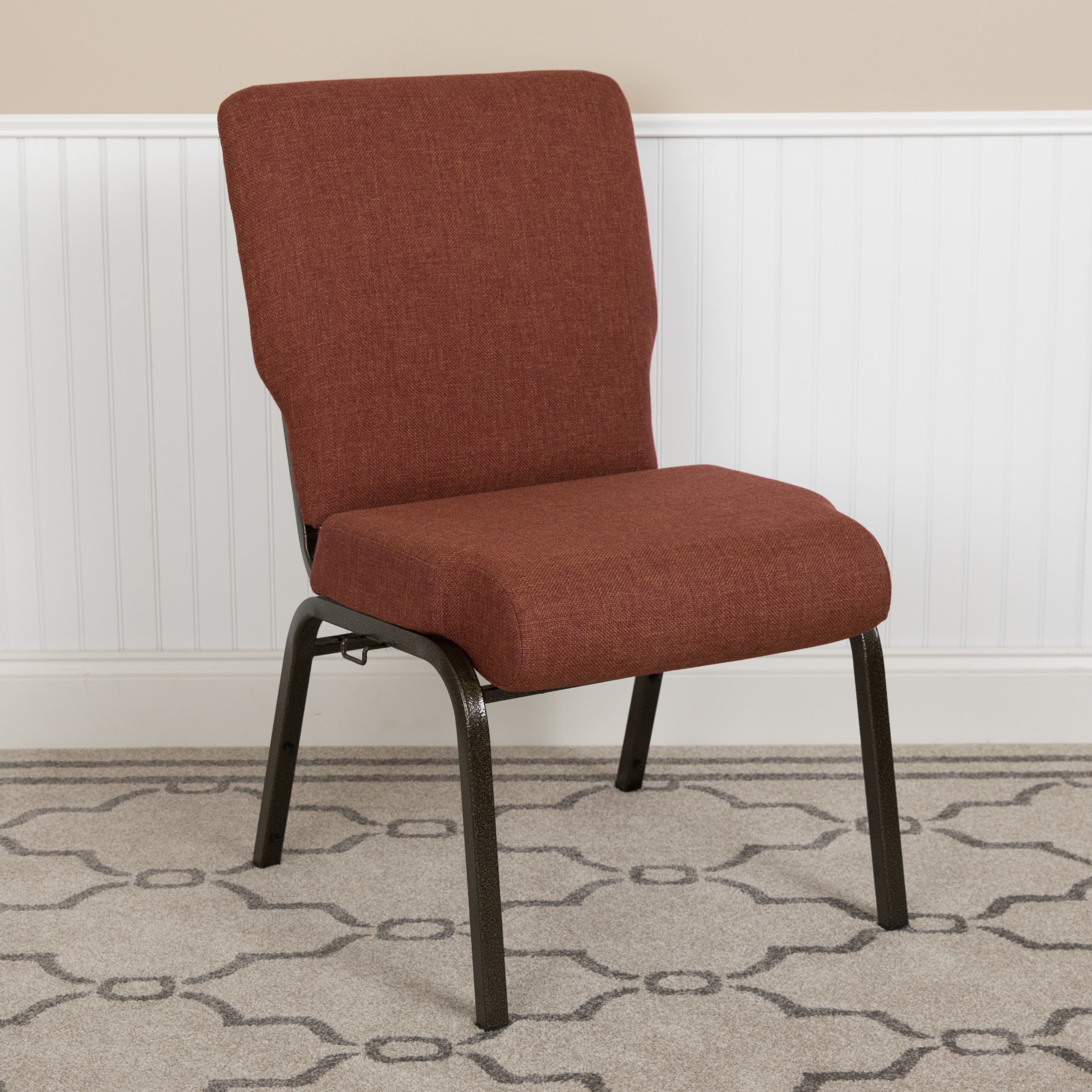 Cinnamon Fabric Stacking Chair with Gold Vein Metal Frame