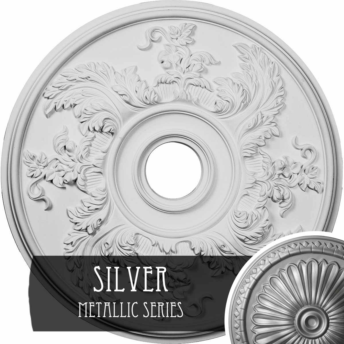 Ekena Millwork CM23ACSLS Acanthus Twist 23.625-in W x 23.625-in L Painted Silver Polyurethane Whole Ceiling Medallion