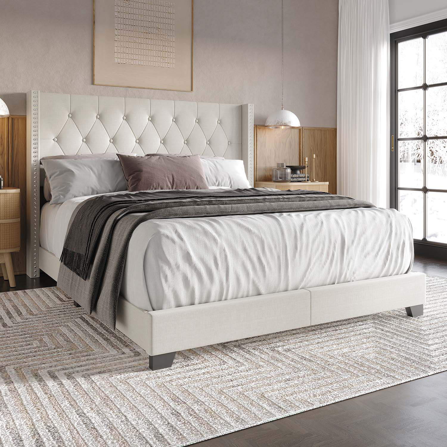 CasePiece C8403TUB-WGY-LN Warm Grey Twin Wood Upholstered Bed