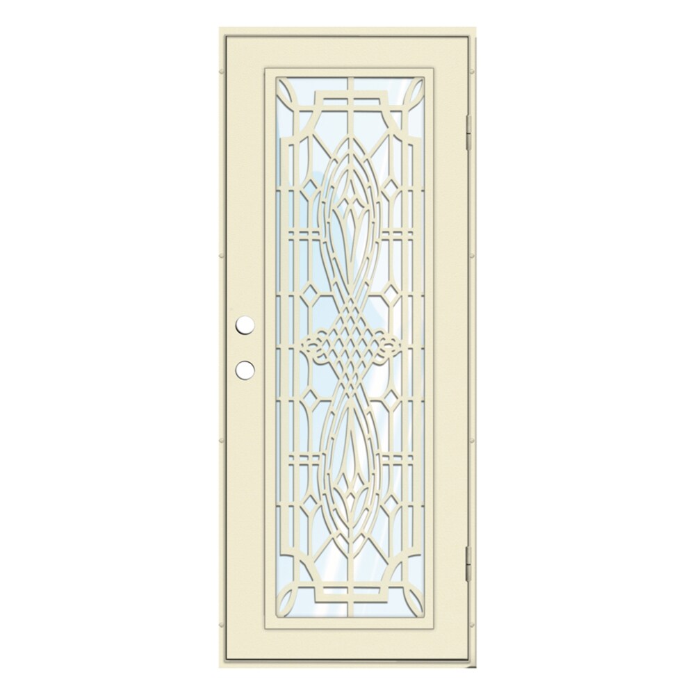 TITAN 1S3028CL1BHGLA Folkstone 30-in x 80-in Beige Hammer Aluminum Surface Mount Left-Hand Outswing Security Door Tempered Glass
