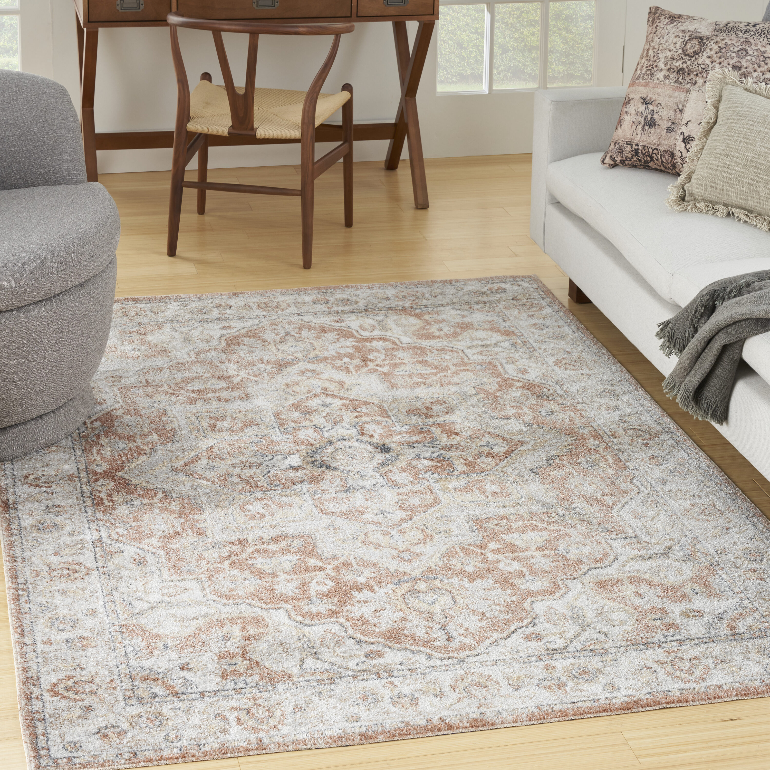 Nourison 099446126122 Astra Machine Washable 5 x 7 (ft) Loomed Polyester Gold/Multicolor Rectangular Indoor Distressed/Overdyed Machine washable Area rug