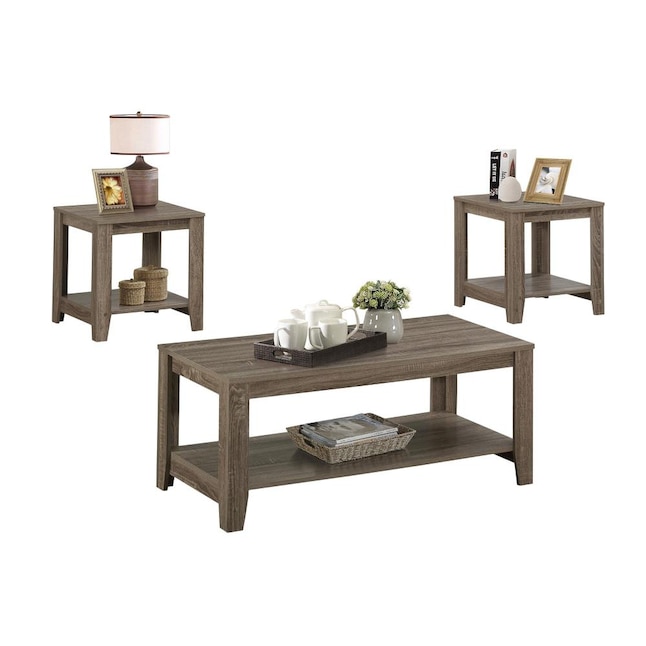 Dark Taupe Reclaimed Accent Table Set, Monarch Specialties 3 Piece Coffee Table Set In White